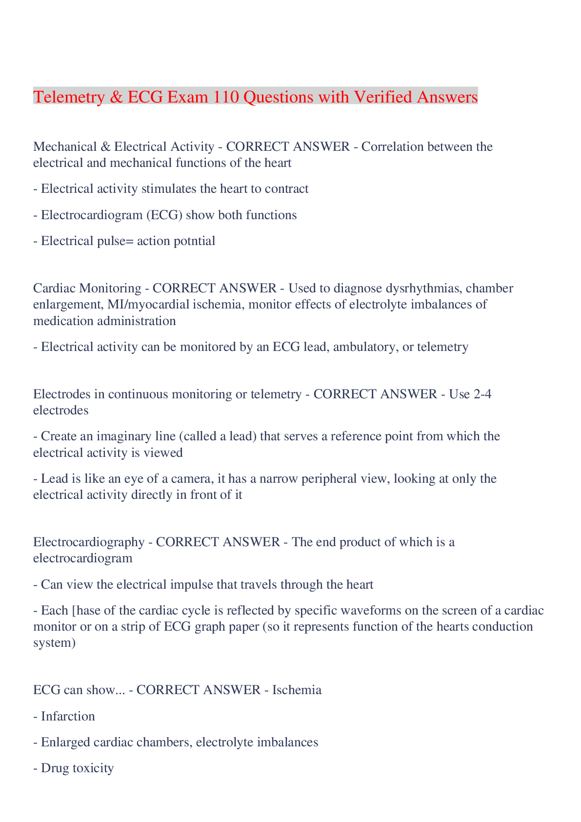 Preview image for Telemetry & ECG Exam 110 Questions with Verified Answers,100% CORRECT