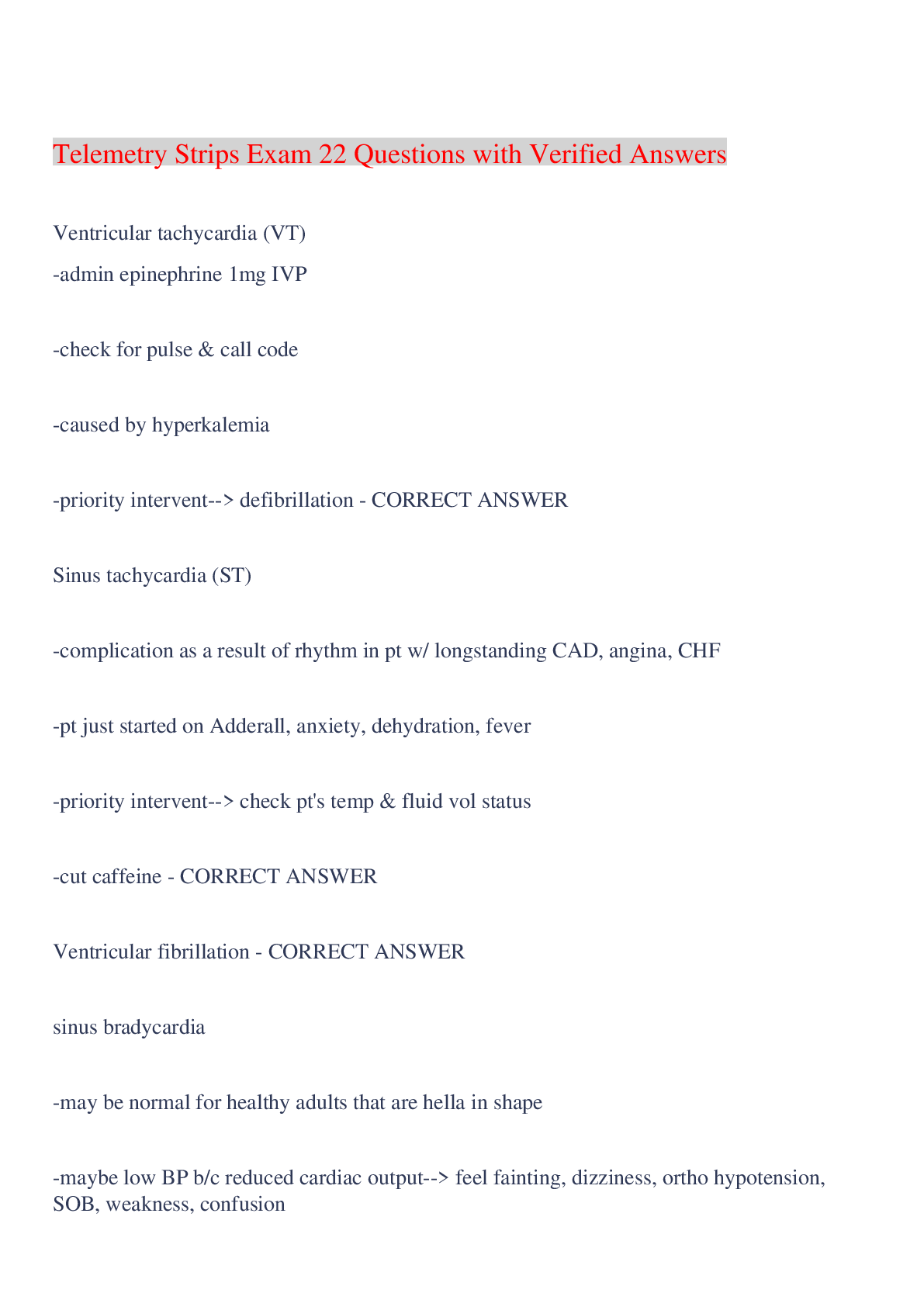 Preview image for Telemetry Strips Exam 22 Questions with Verified Answers,100% CORRECT