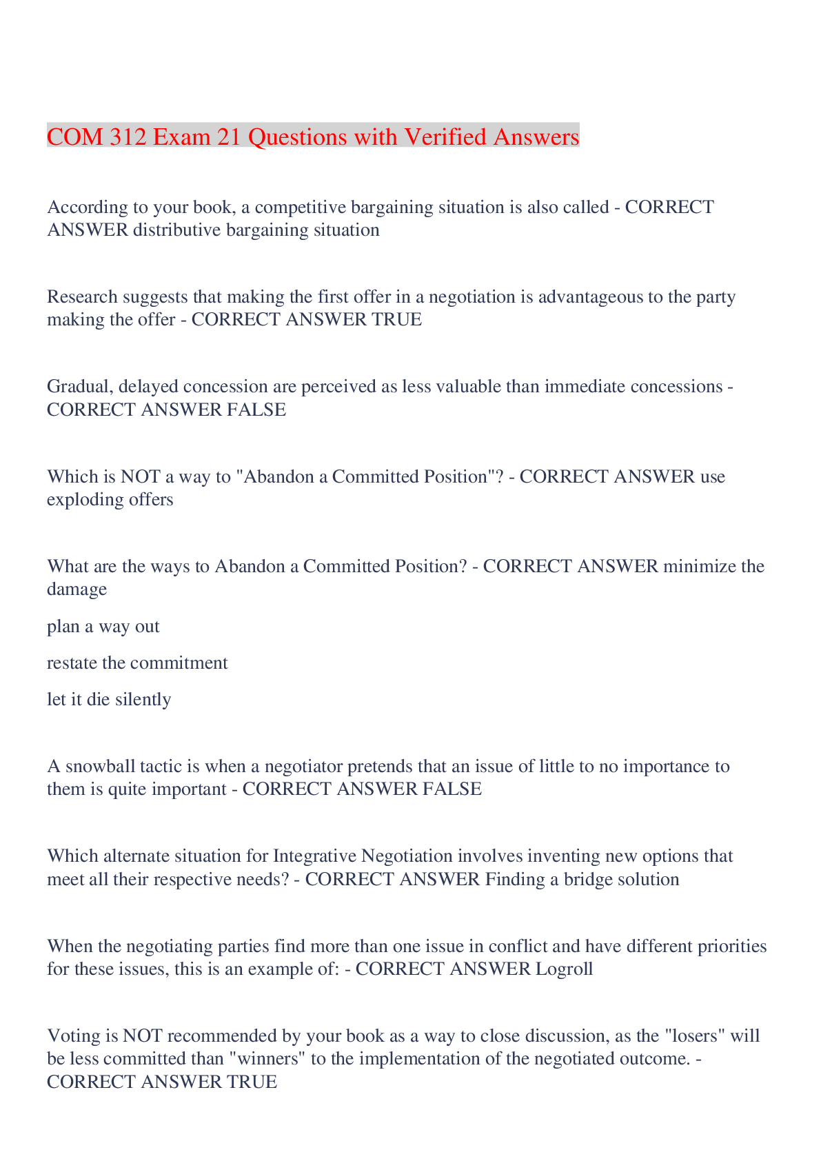 Preview image for COM 312 Exam 21 Questions with Verified Answers,100% CORRECT