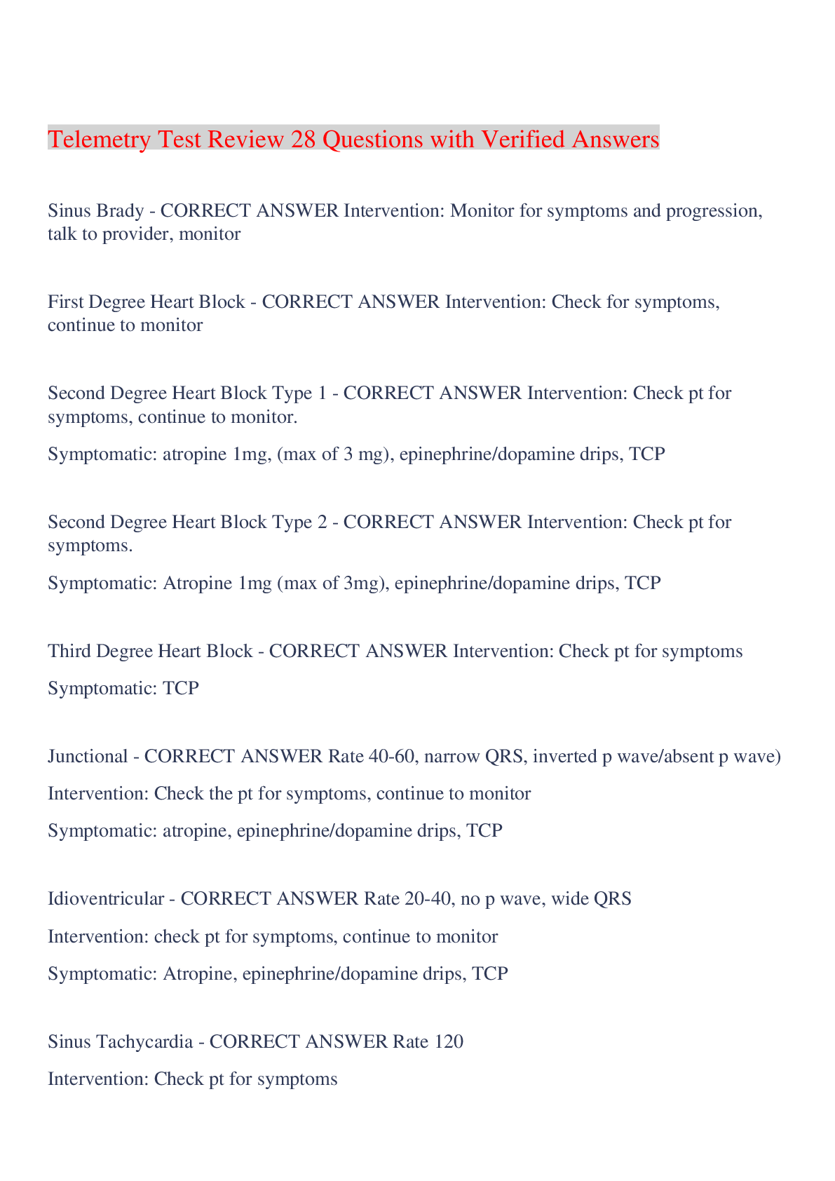 Preview image for Telemetry Test Review 28 Questions with Verified Answers,100% CORRECT