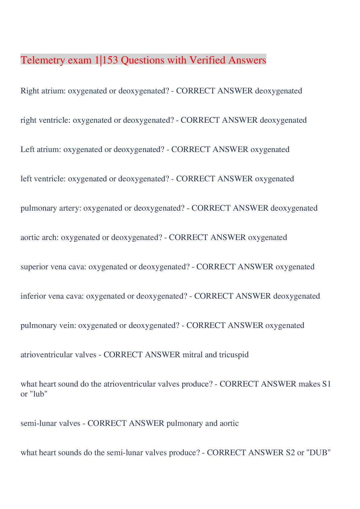 Preview image for Telemetry exam 1|153 Questions with Verified Answers,100% CORRECT