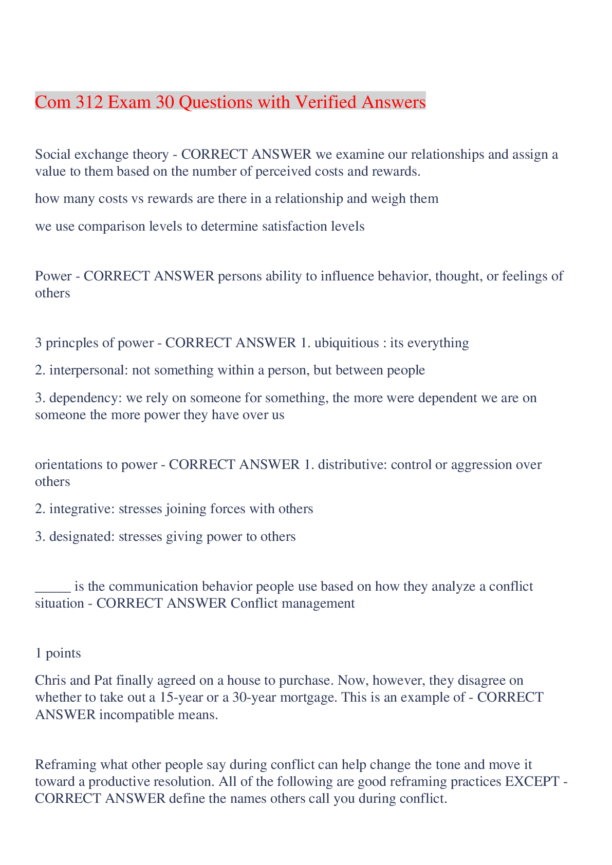 Preview image for Com 312 Exam 30 Questions with Verified Answers,100% CORRECT