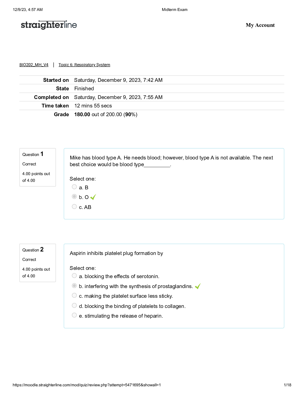 Preview image of BIO 105 Graded Midterm Exam - Straighterline document