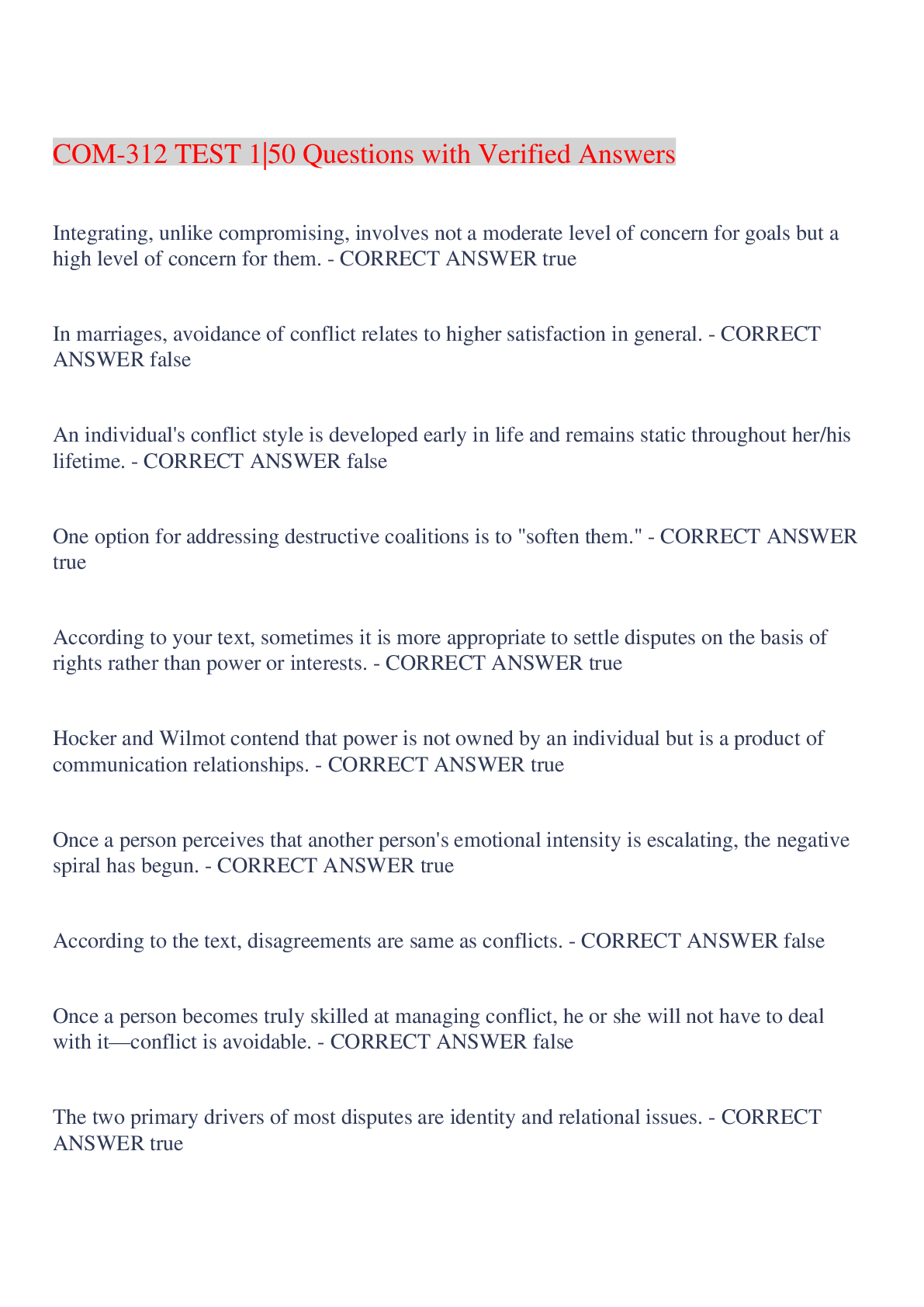 Preview image for COM-312 TEST 1|50 Questions with Verified Answers,100% CORRECT