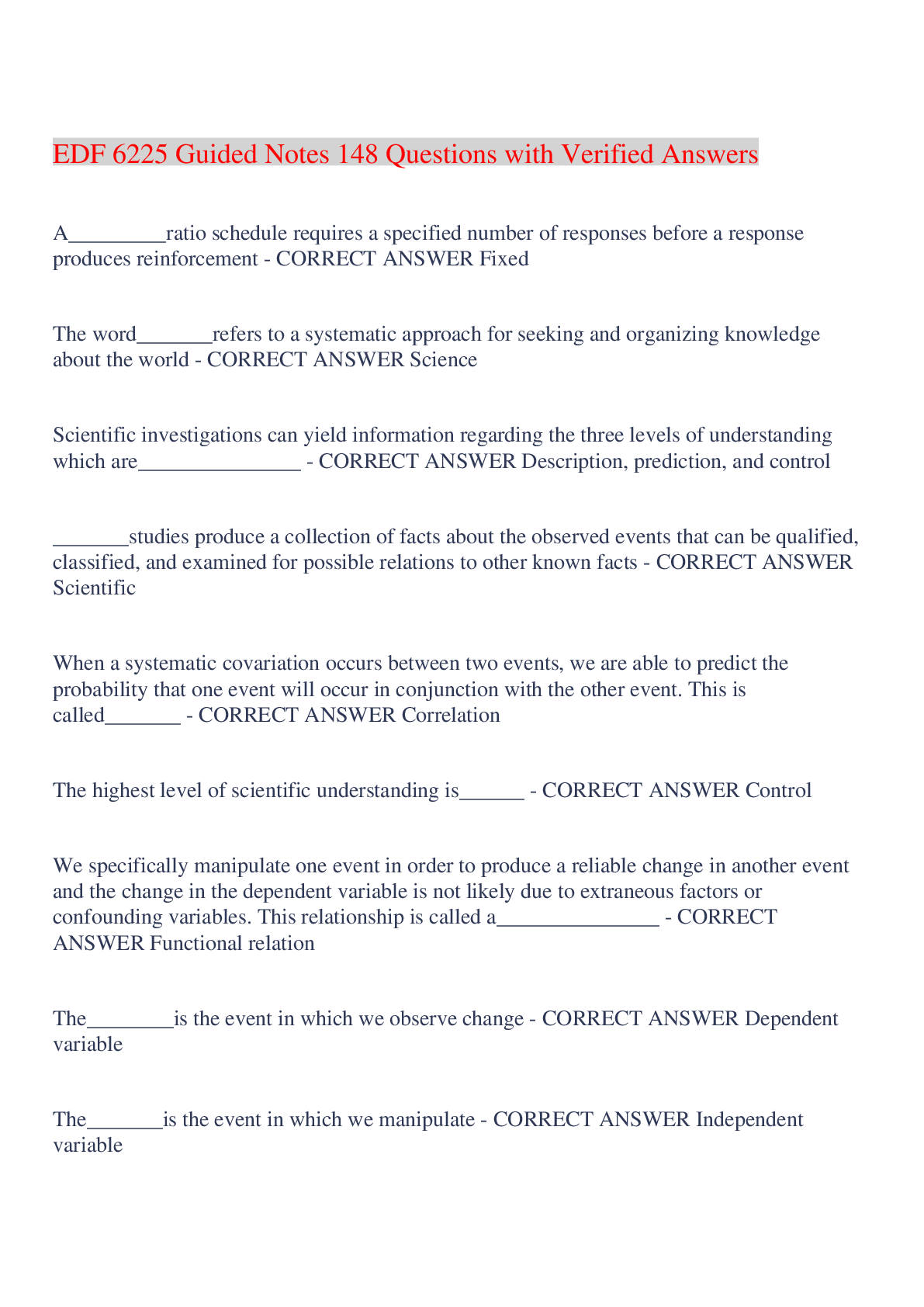 Preview image for EDF 6225 Guided Notes 148 Questions with Verified Answers,100% CORRECT