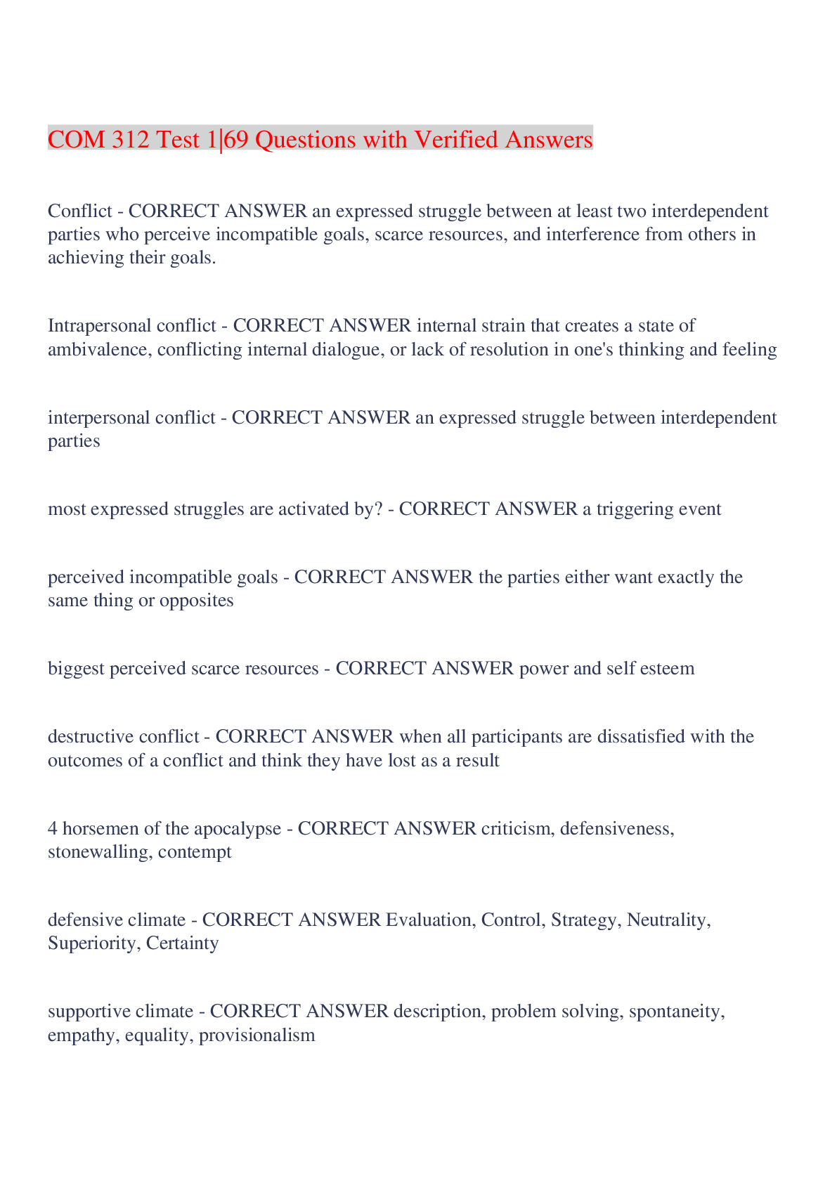 Preview image for COM 312 Test 1|69 Questions with Verified Answers,100% CORRECT