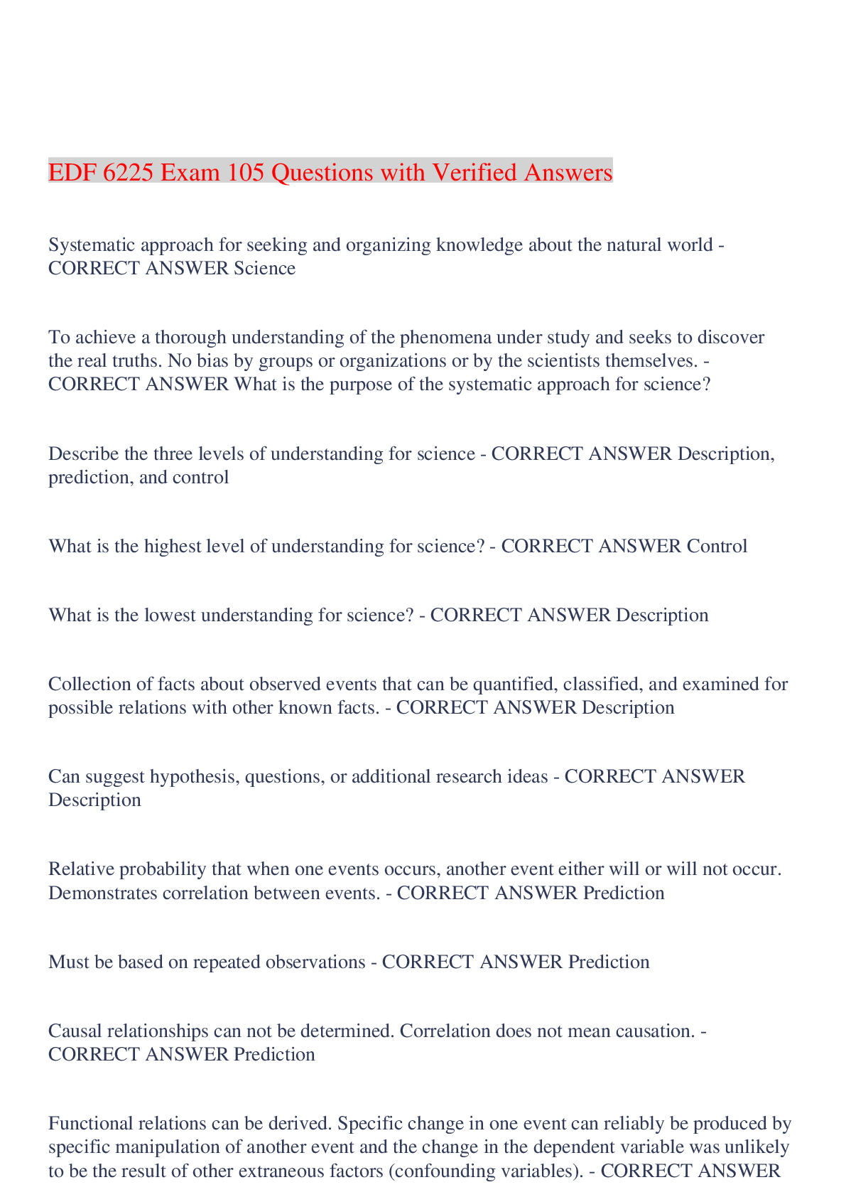Preview image for EDF 6225 Exam 105 Questions with Verified Answers,100% CORRECT