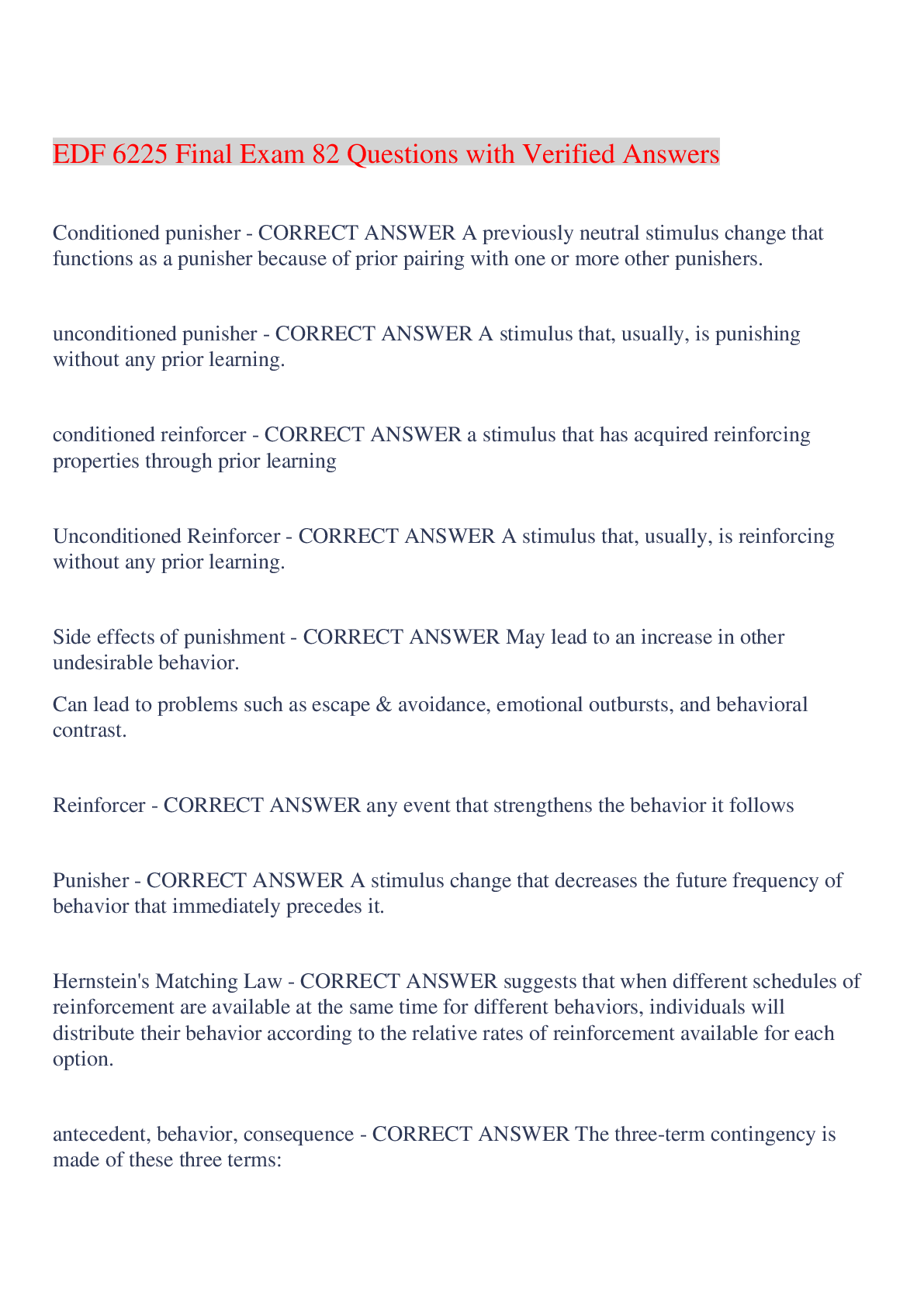 Preview image for EDF 6225 Final Exam 82 Questions with Verified Answers,100% CORRECT