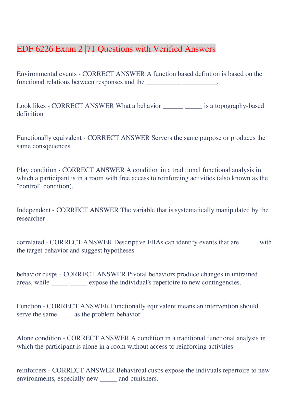 Preview image for EDF 6226 Exam 2 |71 Questions with Verified Answers,100% CORRECT
