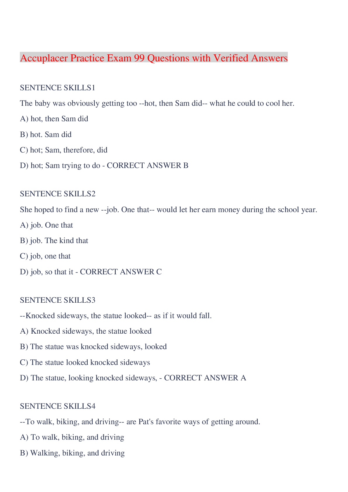 Preview image for Accuplacer Practice Exam 99 Questions with Verified Answers,100% CORRECT