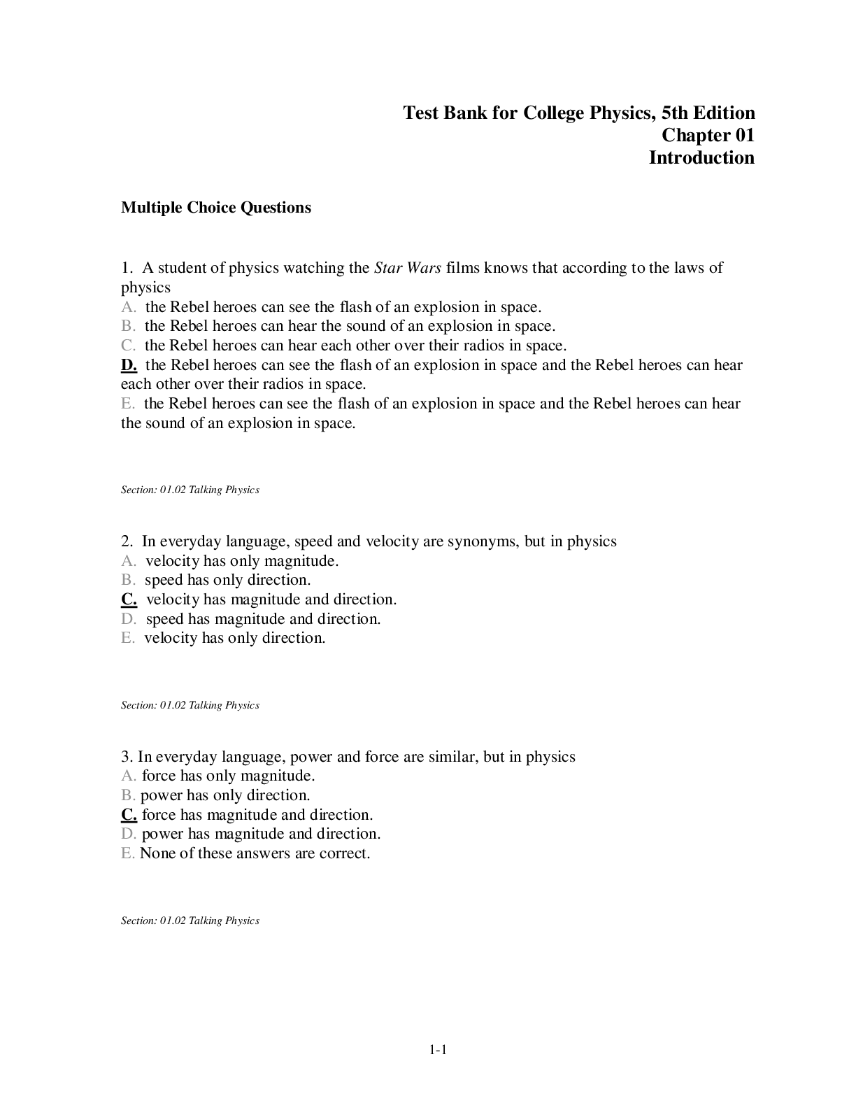 Preview image of Test Bank for College Physics, 5th Edition document