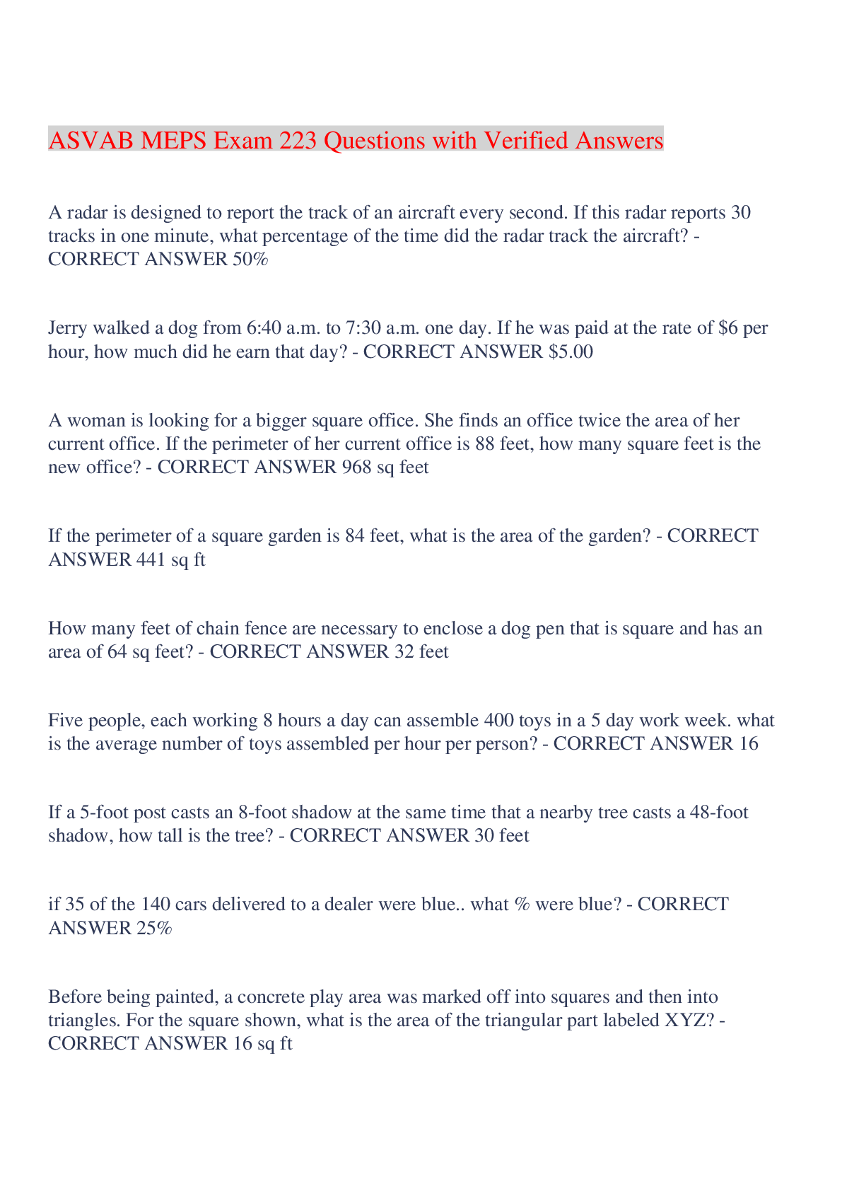 Preview image for ASVAB MEPS Exam 223 Questions with Verified Answers,100% CORRECT