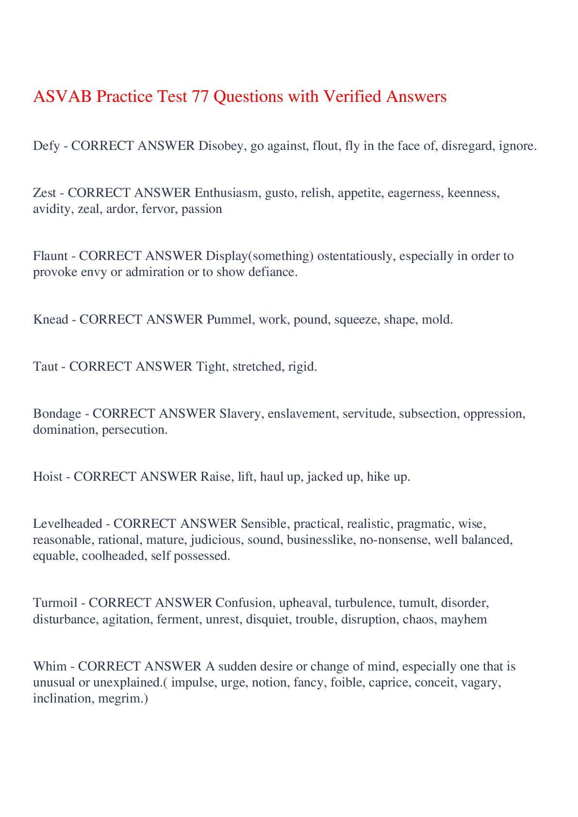 Preview image for ASVAB Practice Test 77 Questions with Verified Answers,100% CORRECT