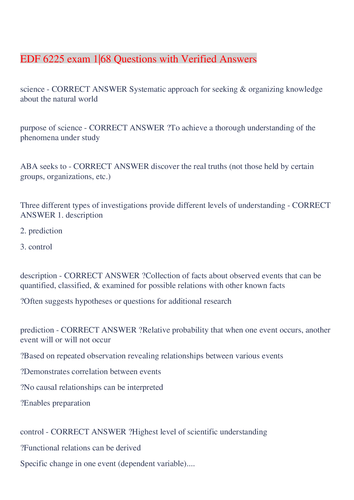 Preview image for EDF 6225 exam 1|68 Questions with Verified Answers,100% CORRECT