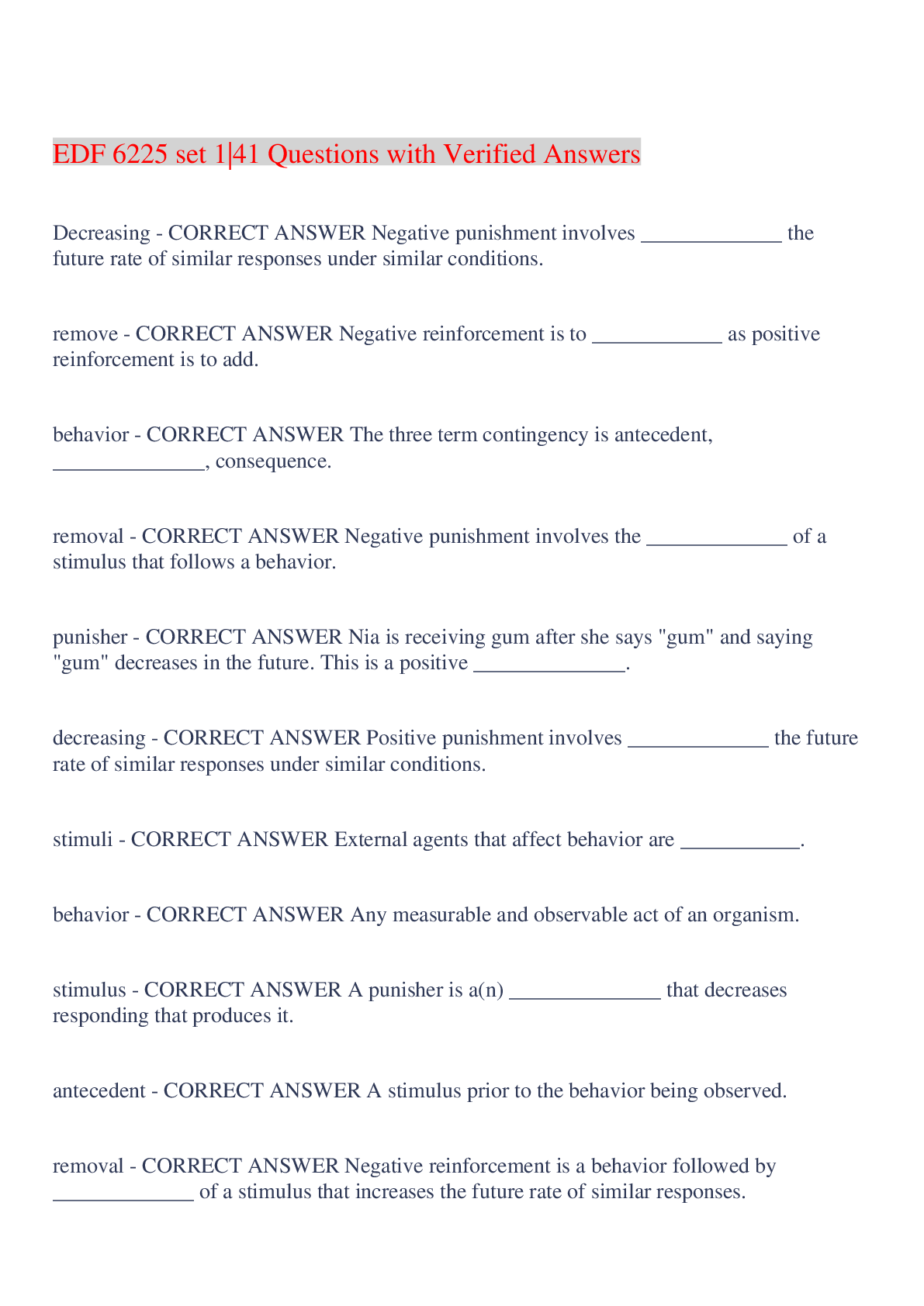 Preview image for EDF 6225 set 1|41 Questions with Verified Answers,100% CORRECT