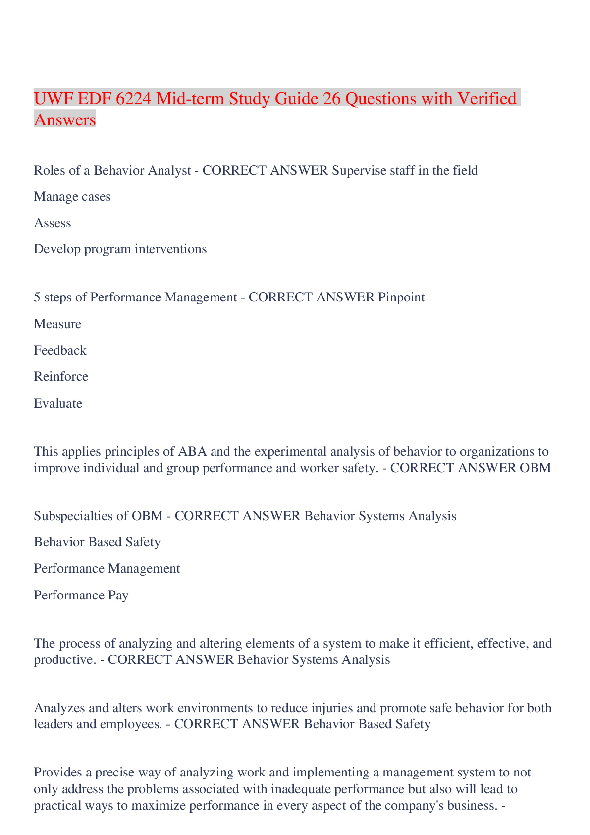 Preview image for UWF EDF 6224 Mid-term Study Guide 26 Questions with Verified Answers,100% CORRECT