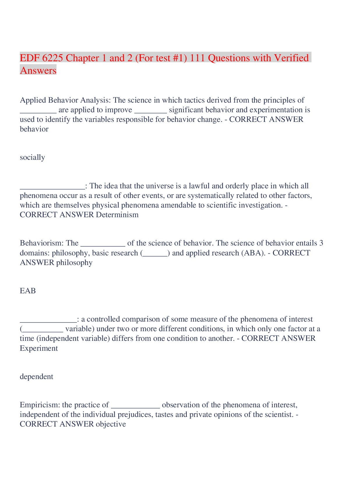 Preview image for EDF 6225 Chapter 1 and 2 (For test #1) 111 Questions with Verified Answers,100% CORRECT