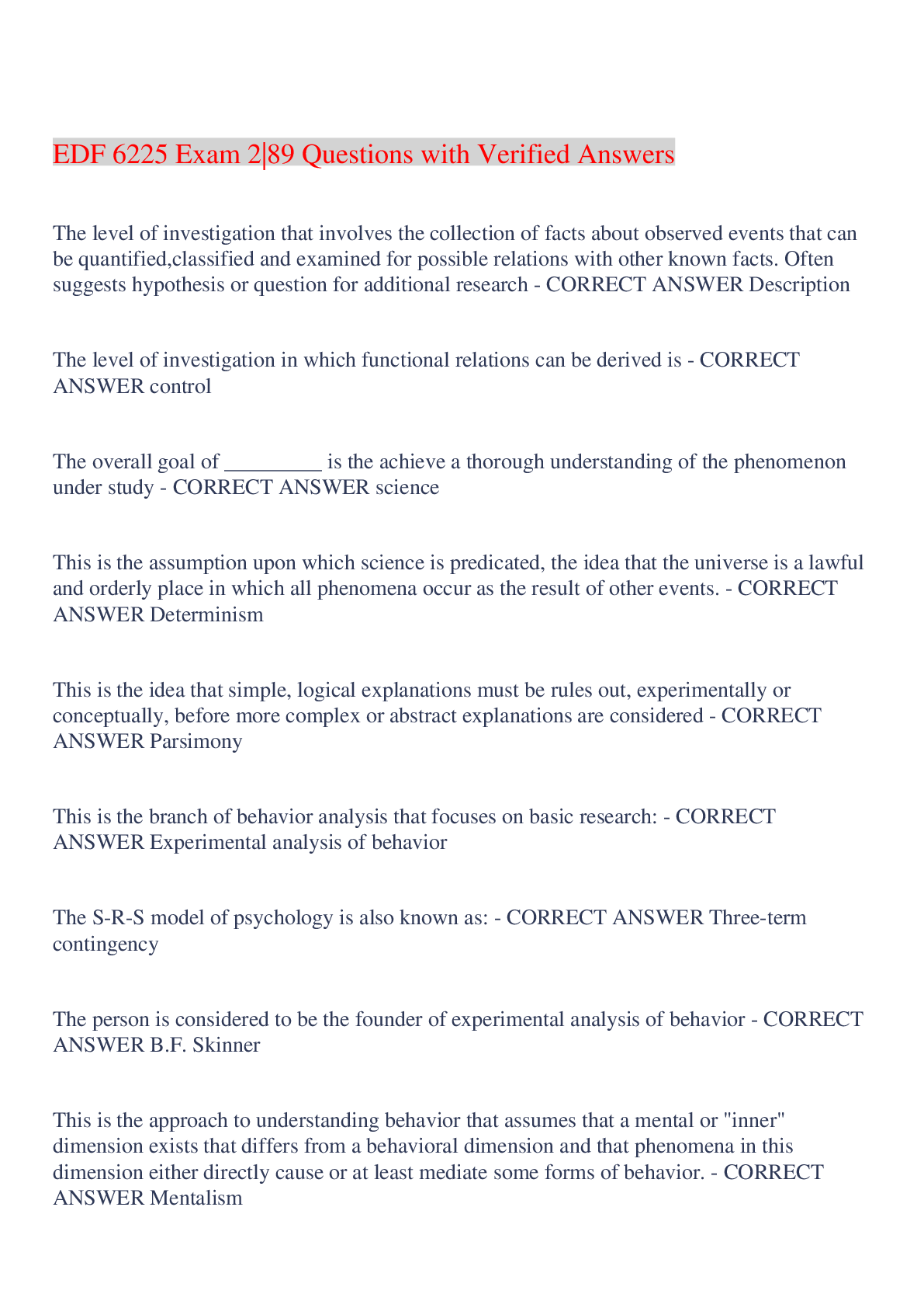 Preview image for EDF 6225 Exam 2|89 Questions with Verified Answers,100% CORRECT