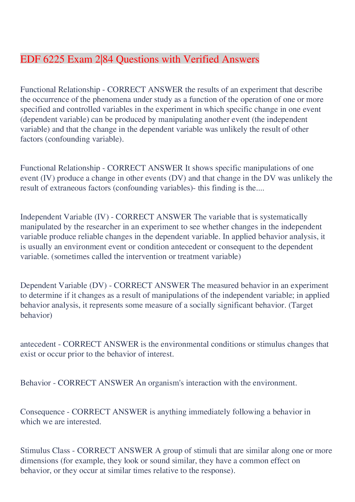 Preview image for EDF 6225 Exam 2|84 Questions with Verified Answers,100% CORRECT