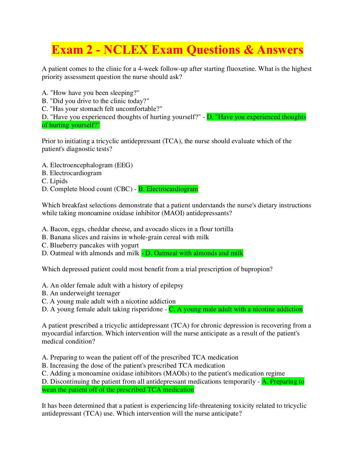 Exam 2 - NCLEX Exam Questions & Answers
