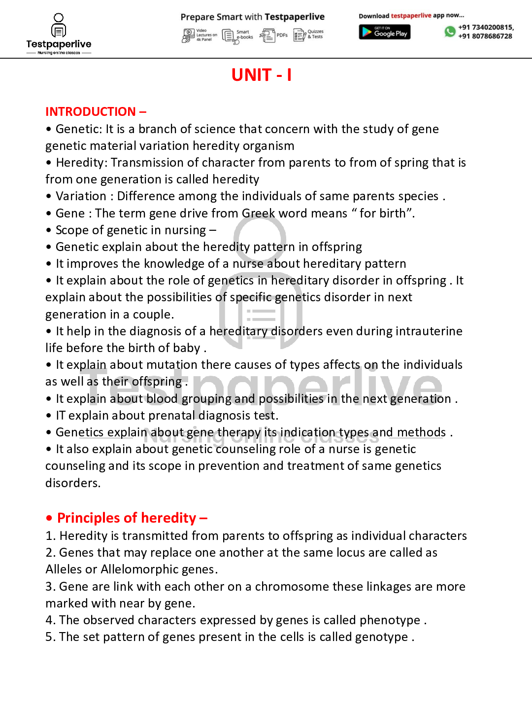 Preview image of genetics complete nursing notes document