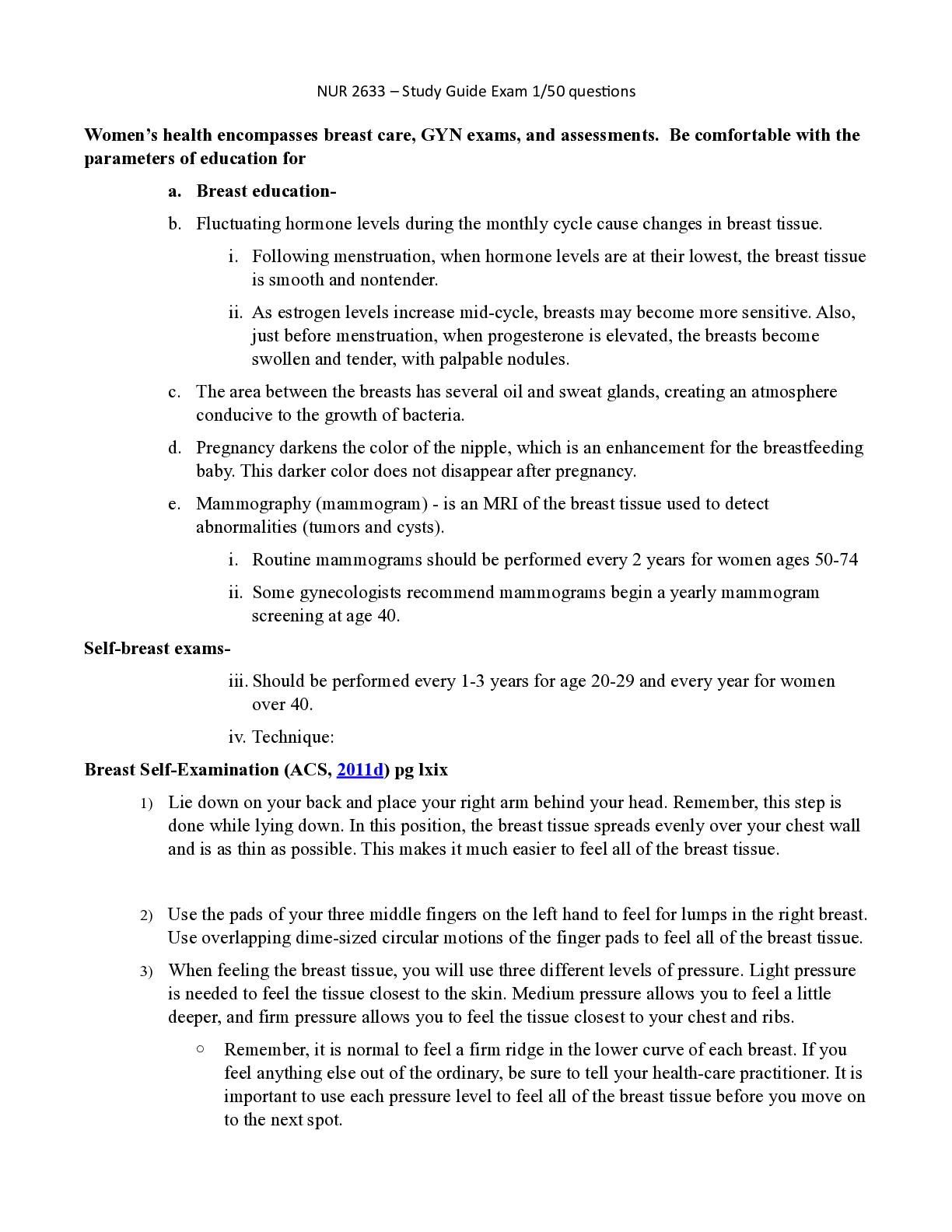 Preview image of NUR2513 Exam 1 Study Guide document