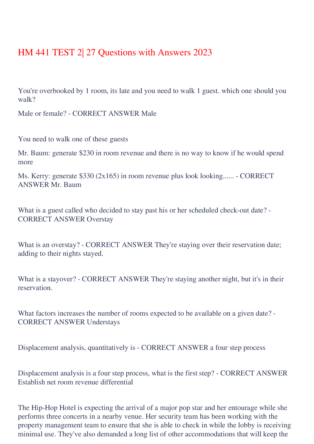 Preview of HM 441 TEST 2| 27 Questions with Answers 2023 ,100% CORRECT