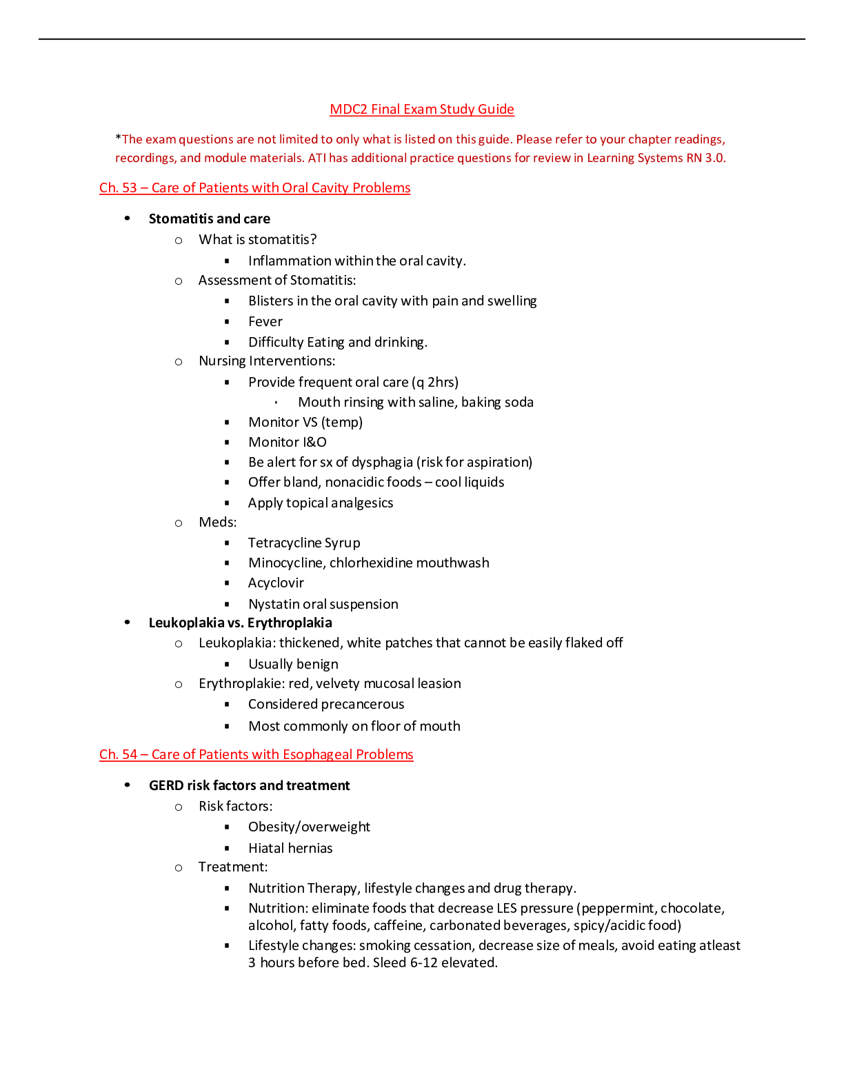 Preview image of NUR2392 Final Exam Study Guide document