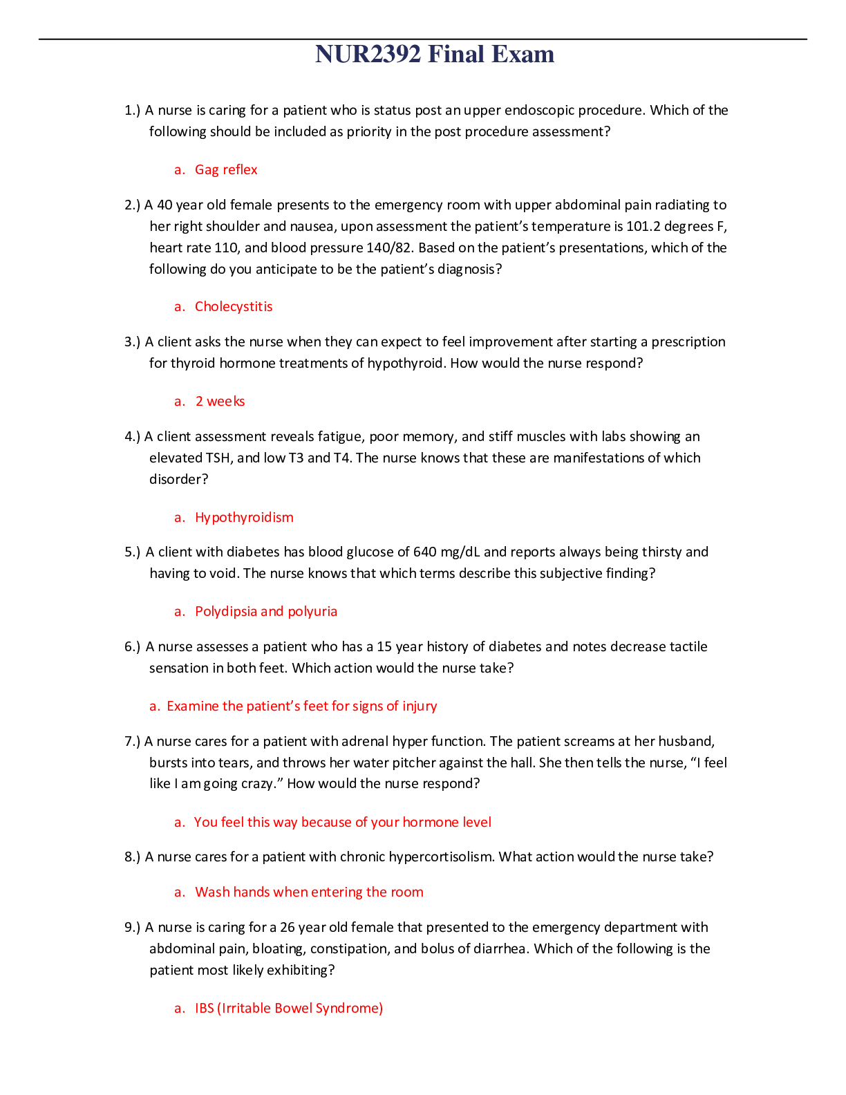 Preview image of NUR2392 Final Exam document