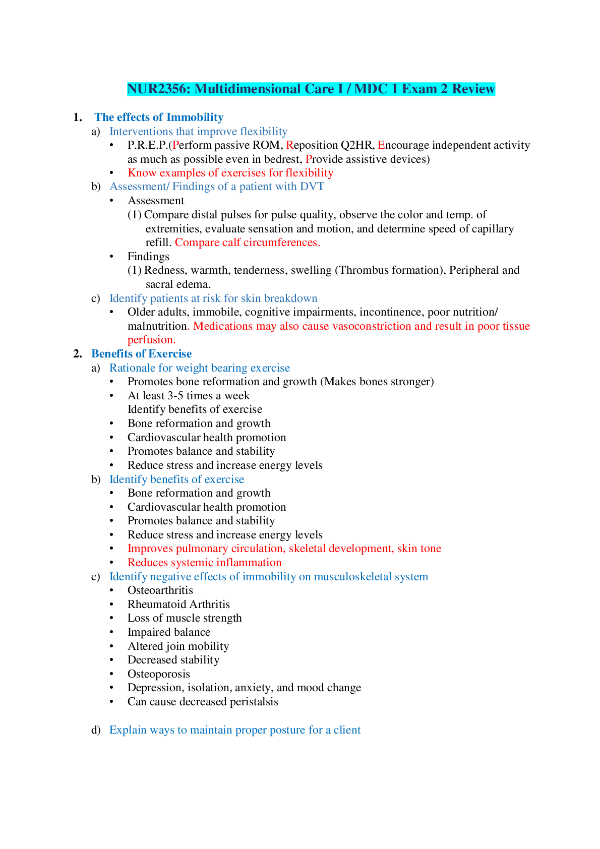 Preview image for NUR2356 Multidimensional Care I  MDC 1 Exam 2 Review