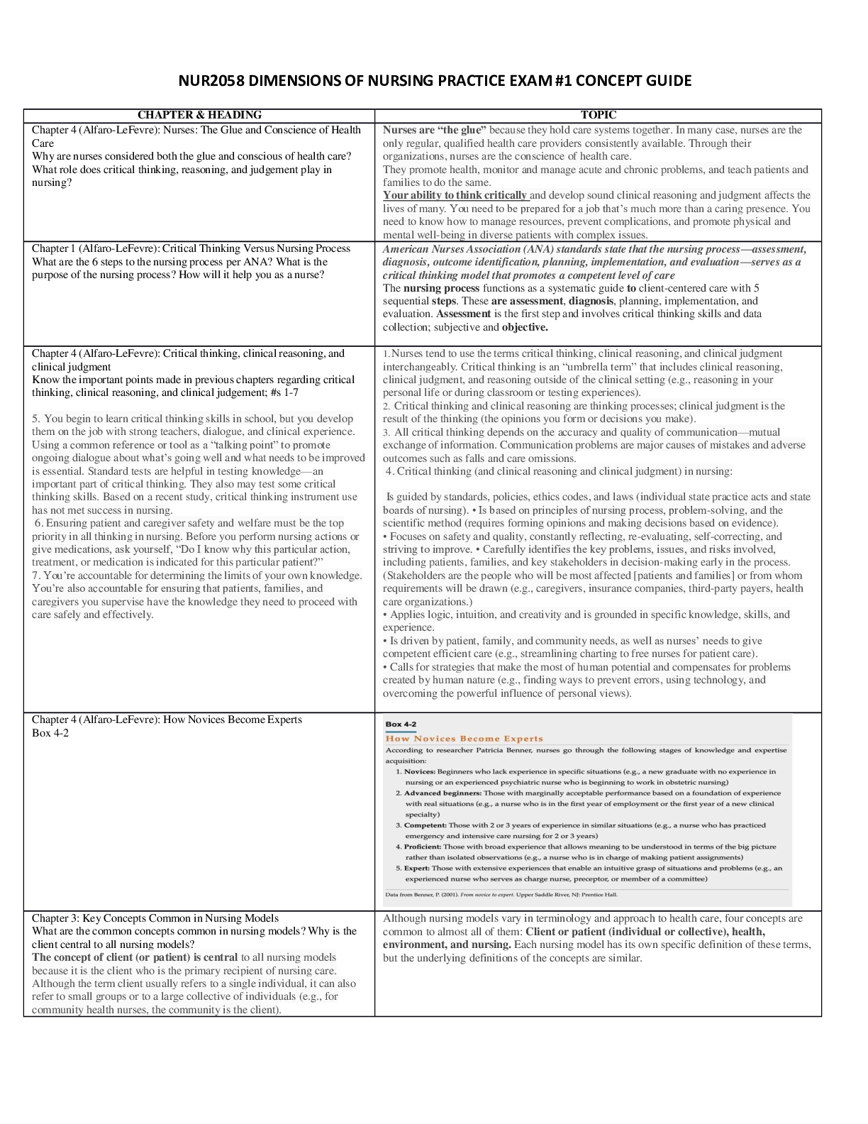 Preview image for NUR2058 DIMENSIONS OF NURSING PRACTICE EXAM #1 CONCEPT GUIDE