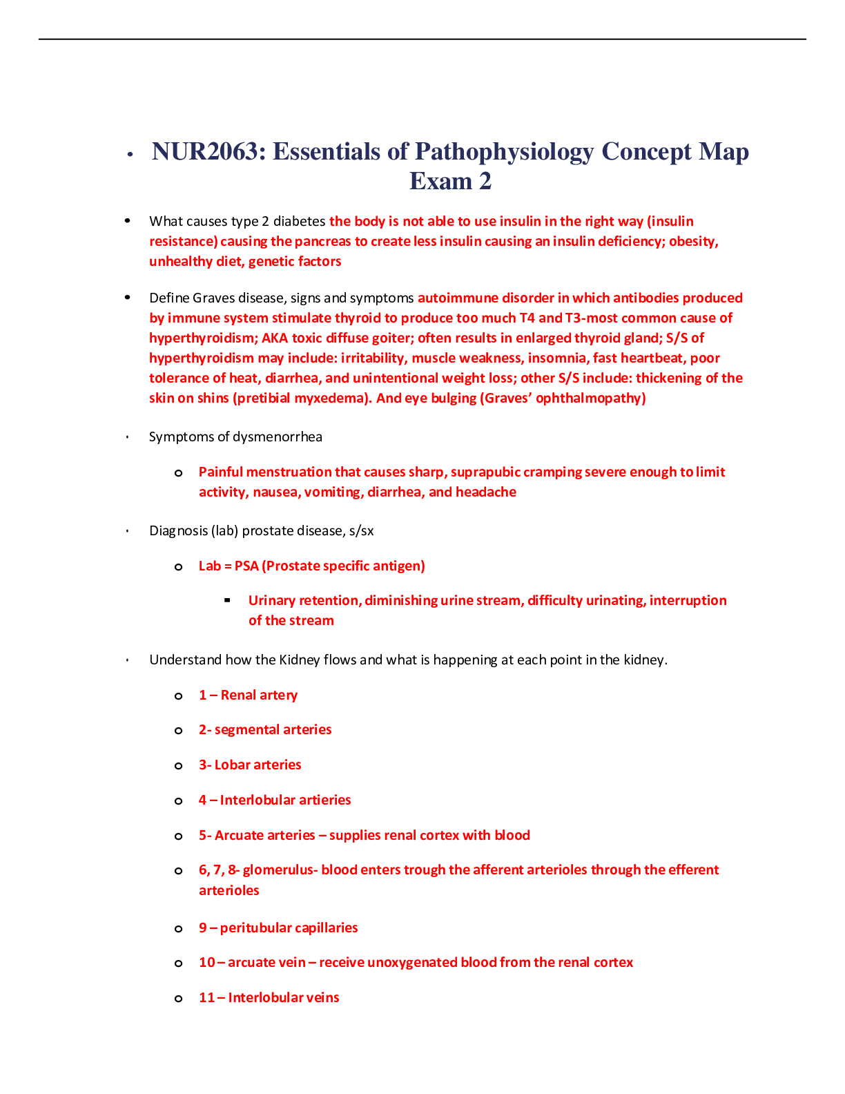 Preview of NUR2063 Essentials of Pathophysiology Concept Map Exam 2