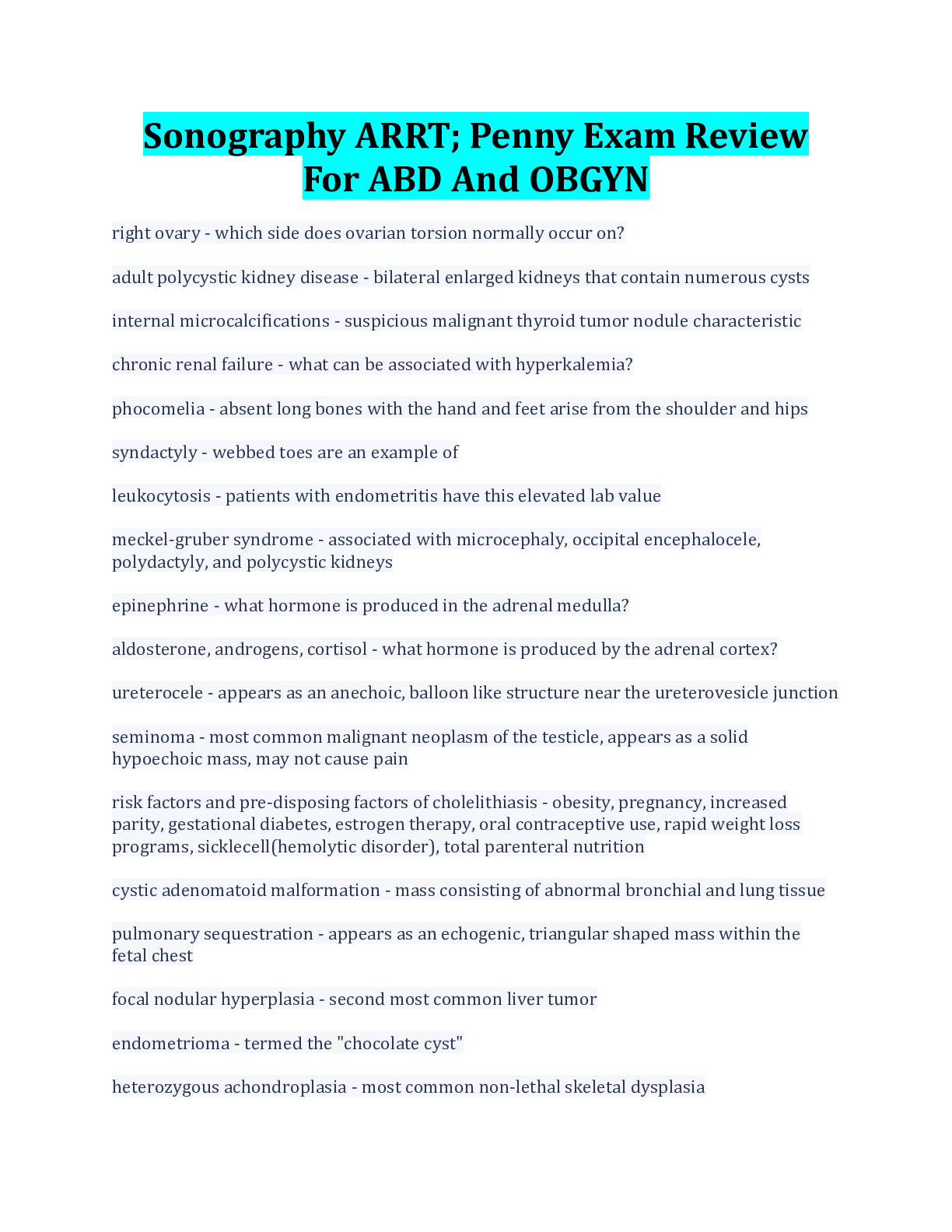 Preview image for Sonography ARRT; Penny Exam Review For ABD And OBGYN