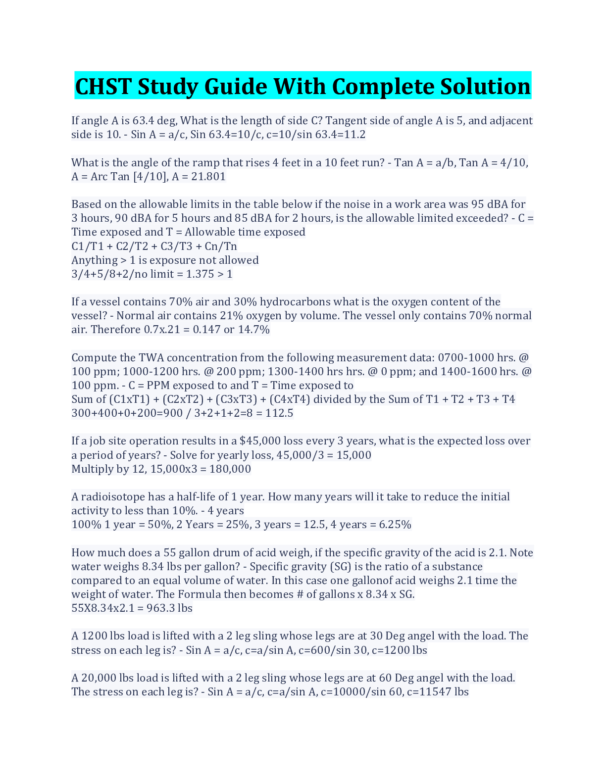 Preview image for CHST Study Guide With Complete Solution