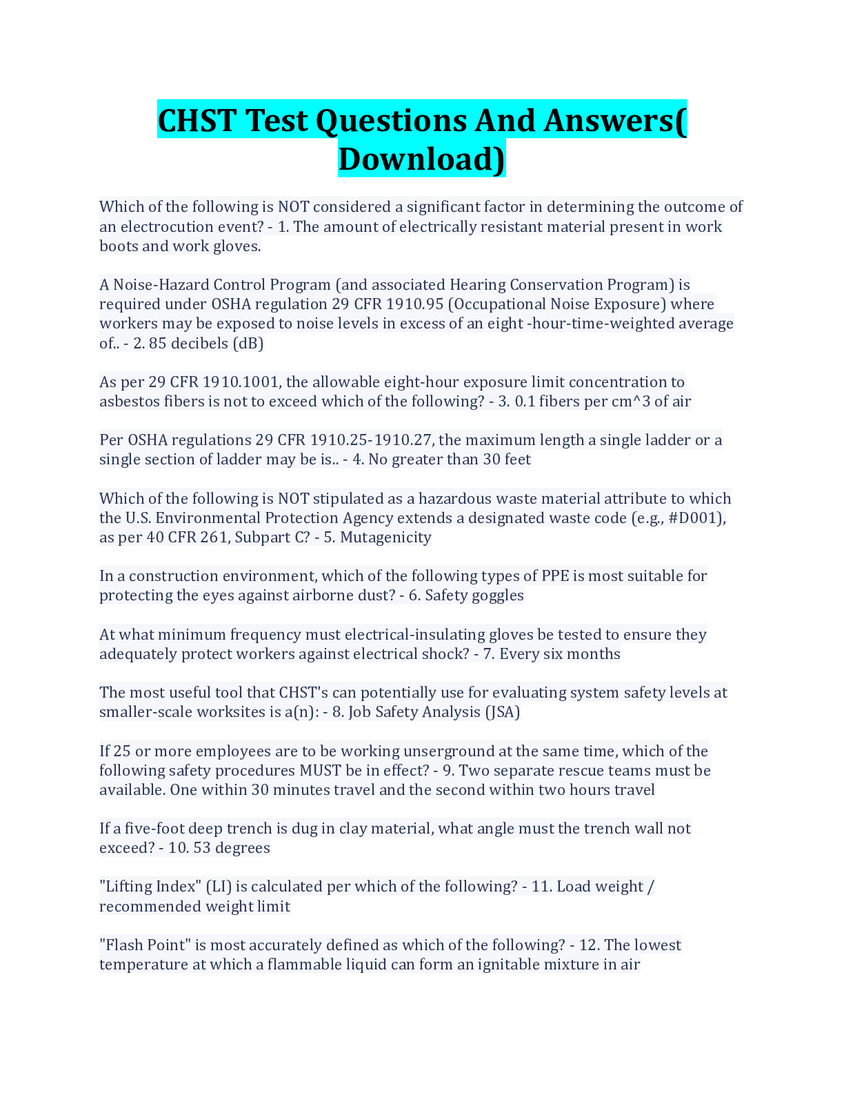 Preview image for CHST REVIEW EXAM WITH COMPLETE SOLUTION