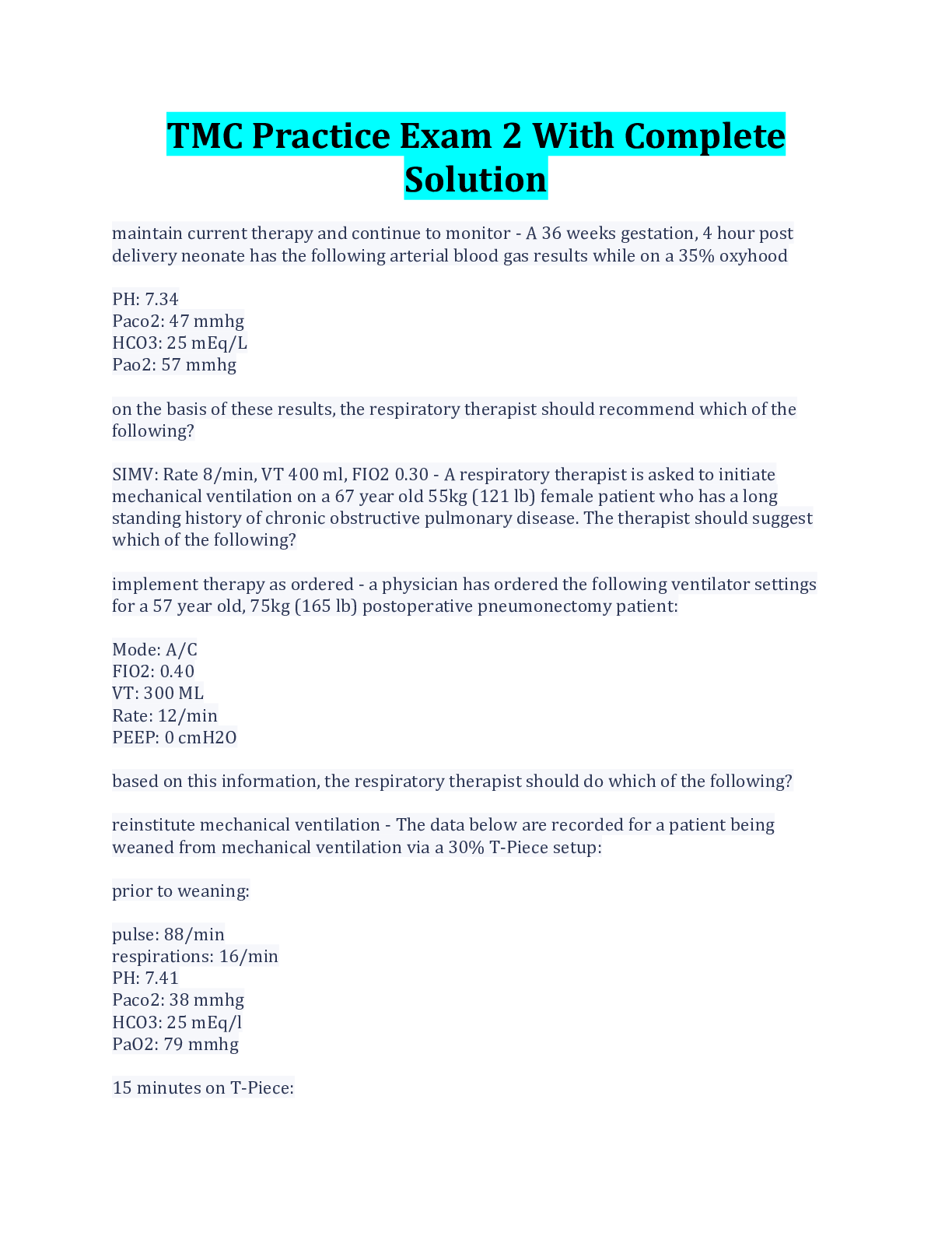 Preview image for TMC Practice Exam 2 With Complete Solution