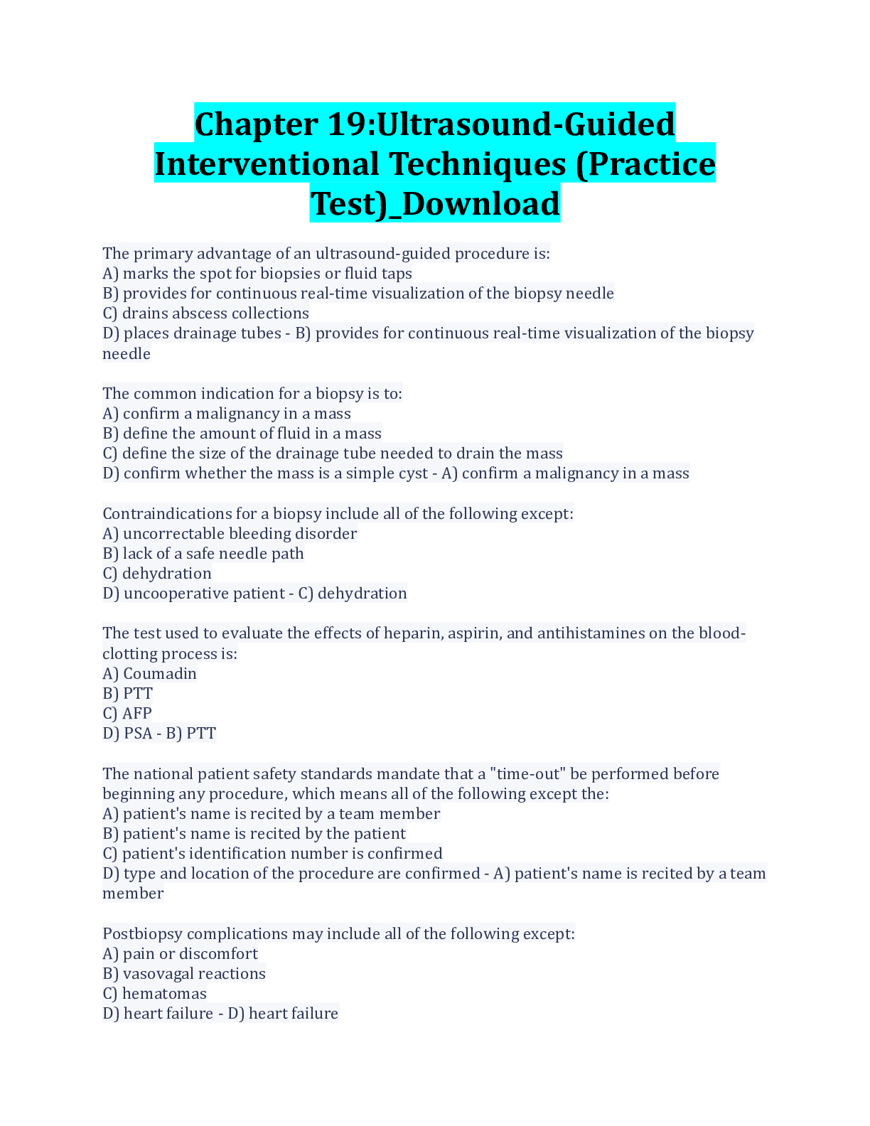 Preview image for Chapter 19:Ultrasound-Guided Interventional Techniques (Practice Test)_Download