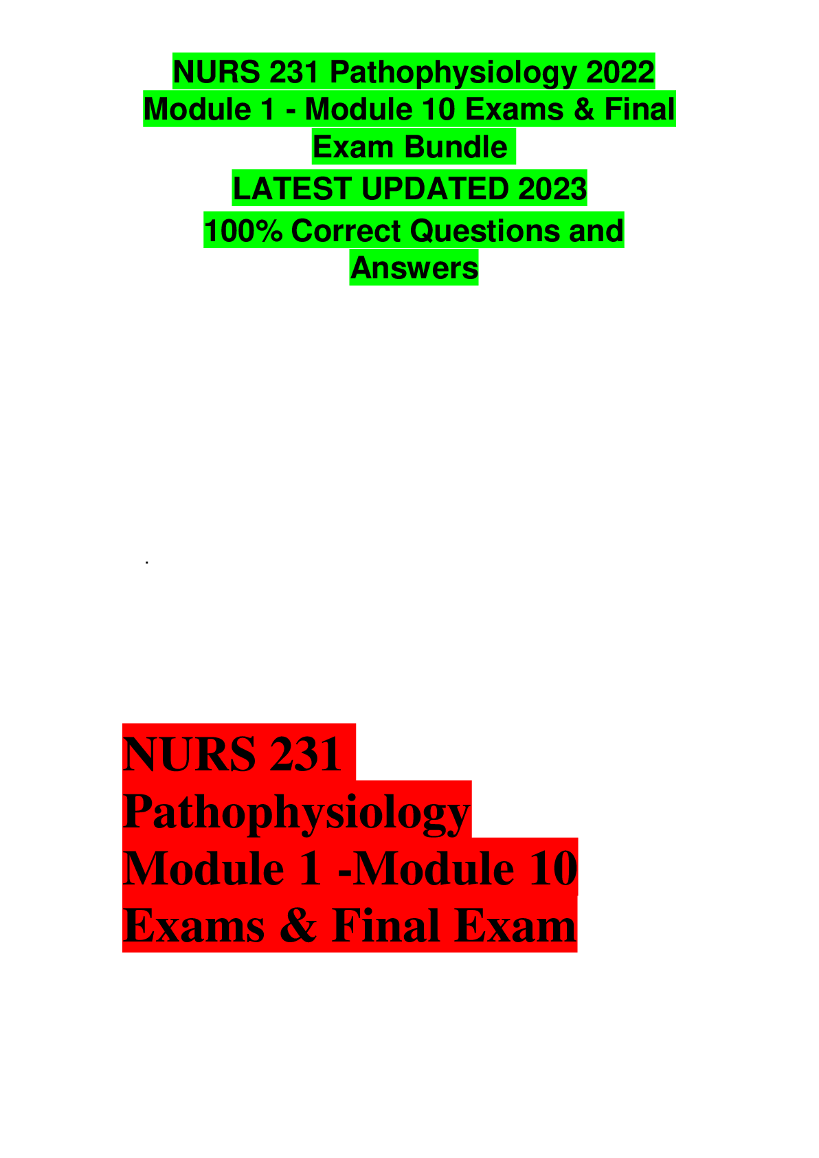 Preview image for NURS231 Pathophysiology Module1-10 Exams & Final Exam Bundle UPDATED 2023 100% Correct Q&A