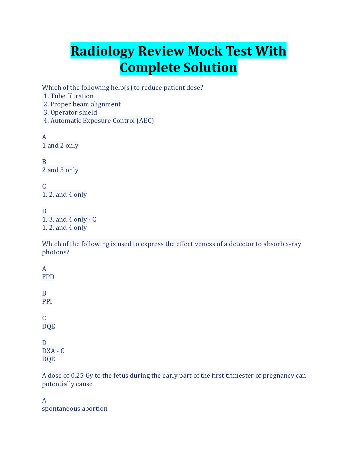 Preview image for State Board Radiology Exam Practice( Solved)