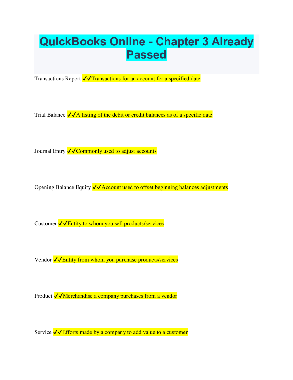 Preview image of QuickBooks Online - Chapter 3 Already Passed document