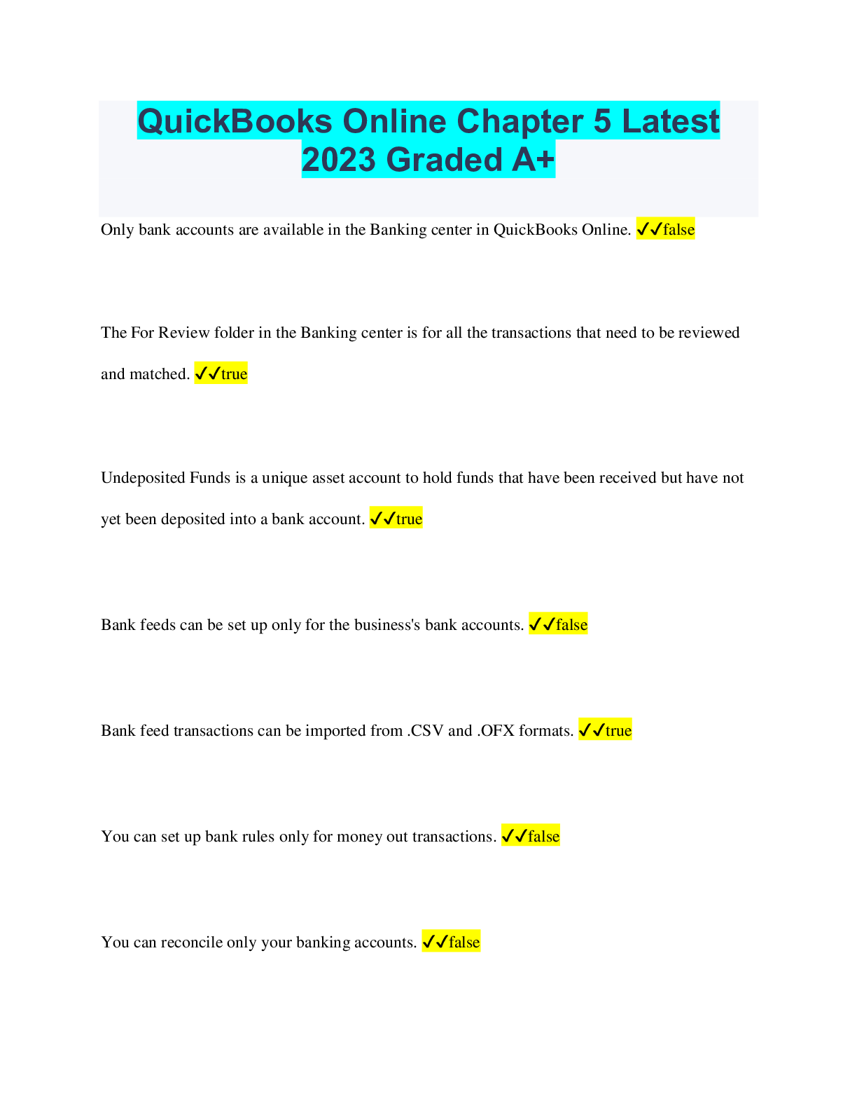 Preview image of QuickBooks Online Chapter 5 Latest 2023 Graded A+ document