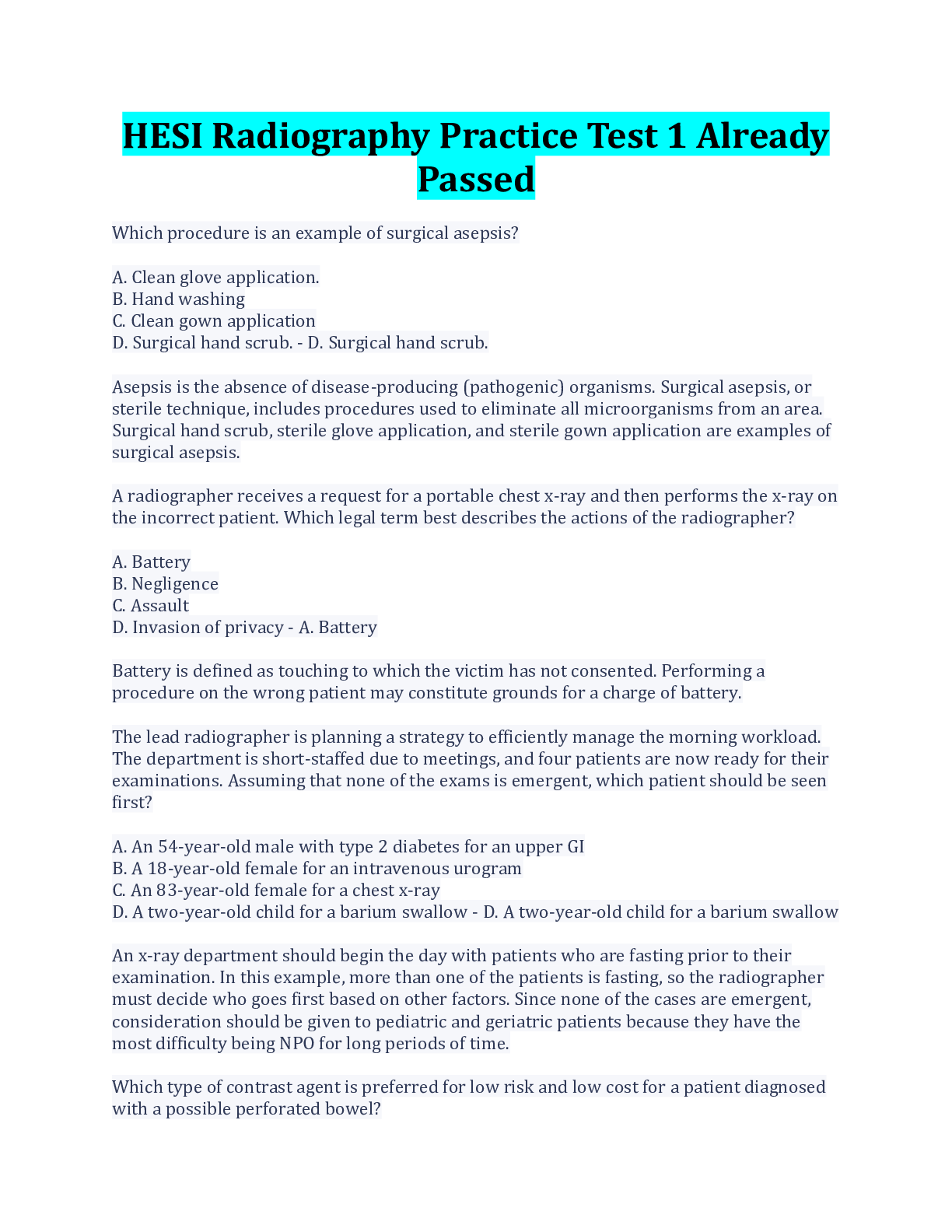 Preview image for HESI Radiography Practice Test 1 Already Passed