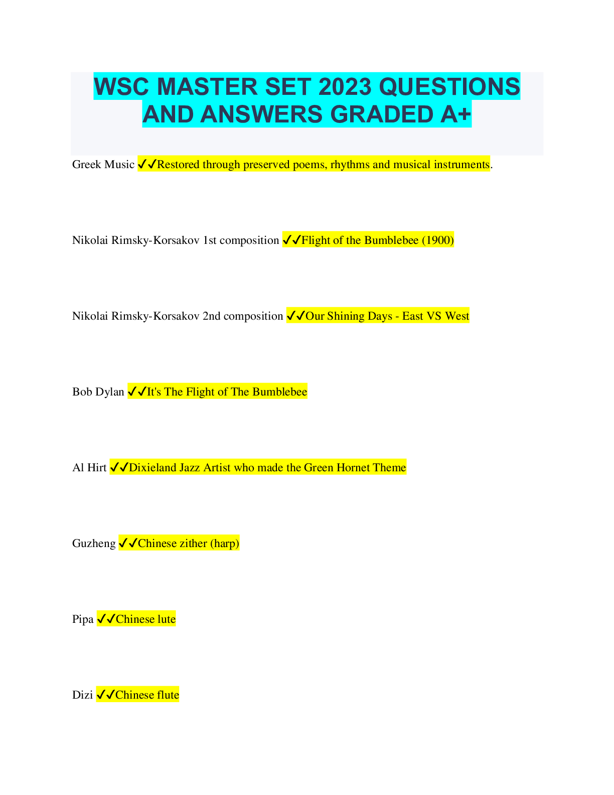 Preview of WSC MASTER SET 2023 QUESTIONS AND ANSWERS GRADED A+