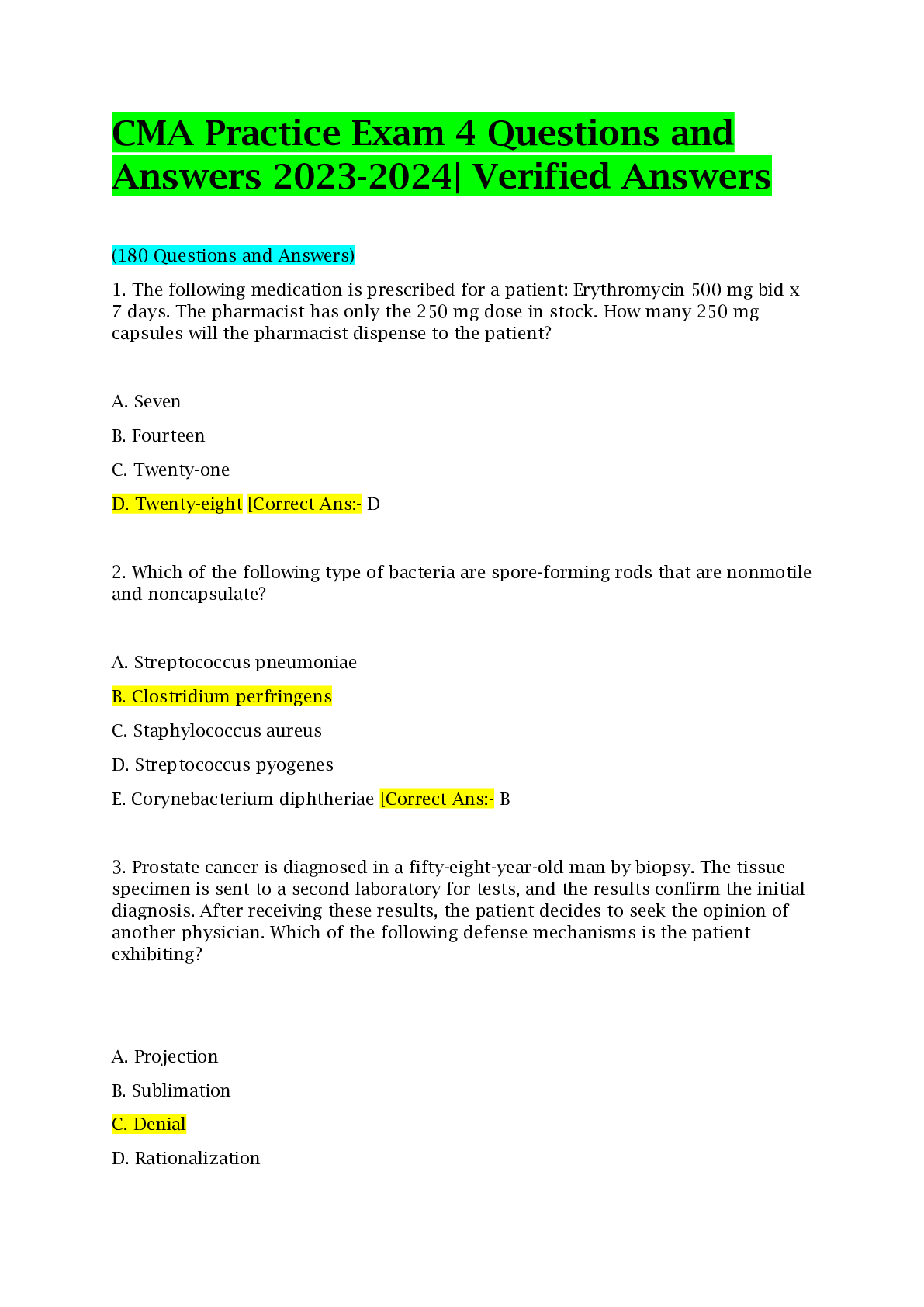 CMA Practice Exam 4 Questions and Answers 2023-2024| Verified Answers
