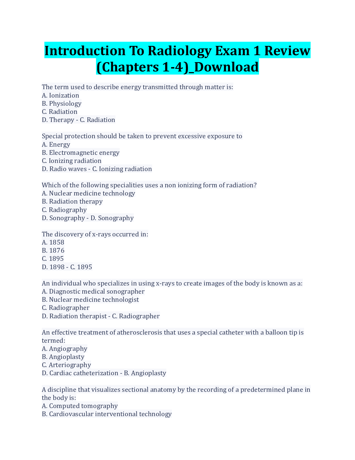 Preview image for Introduction To Radiology Exam 1 Review (Chapters 1-4)_Download
