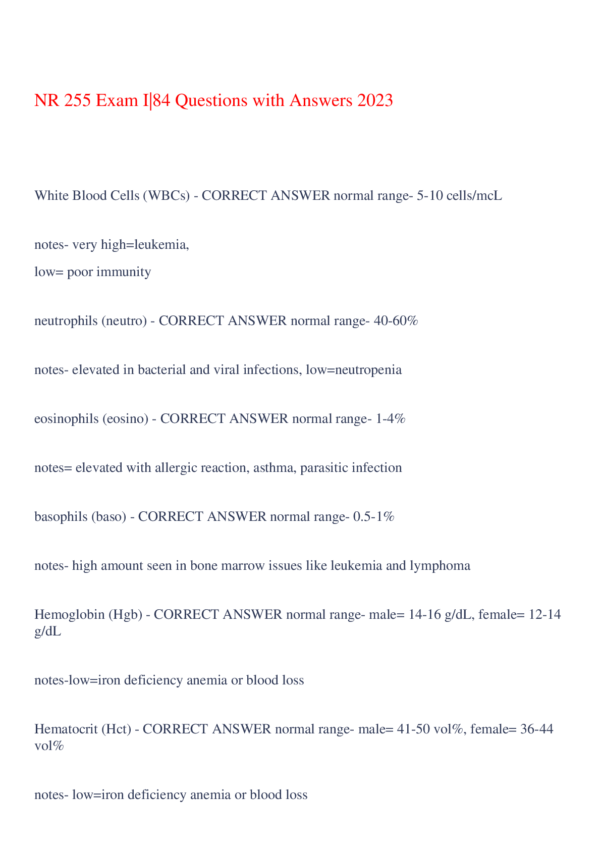 Preview of NR 255 Exam I|84 Questions with Answers 2023,100% CORRECT