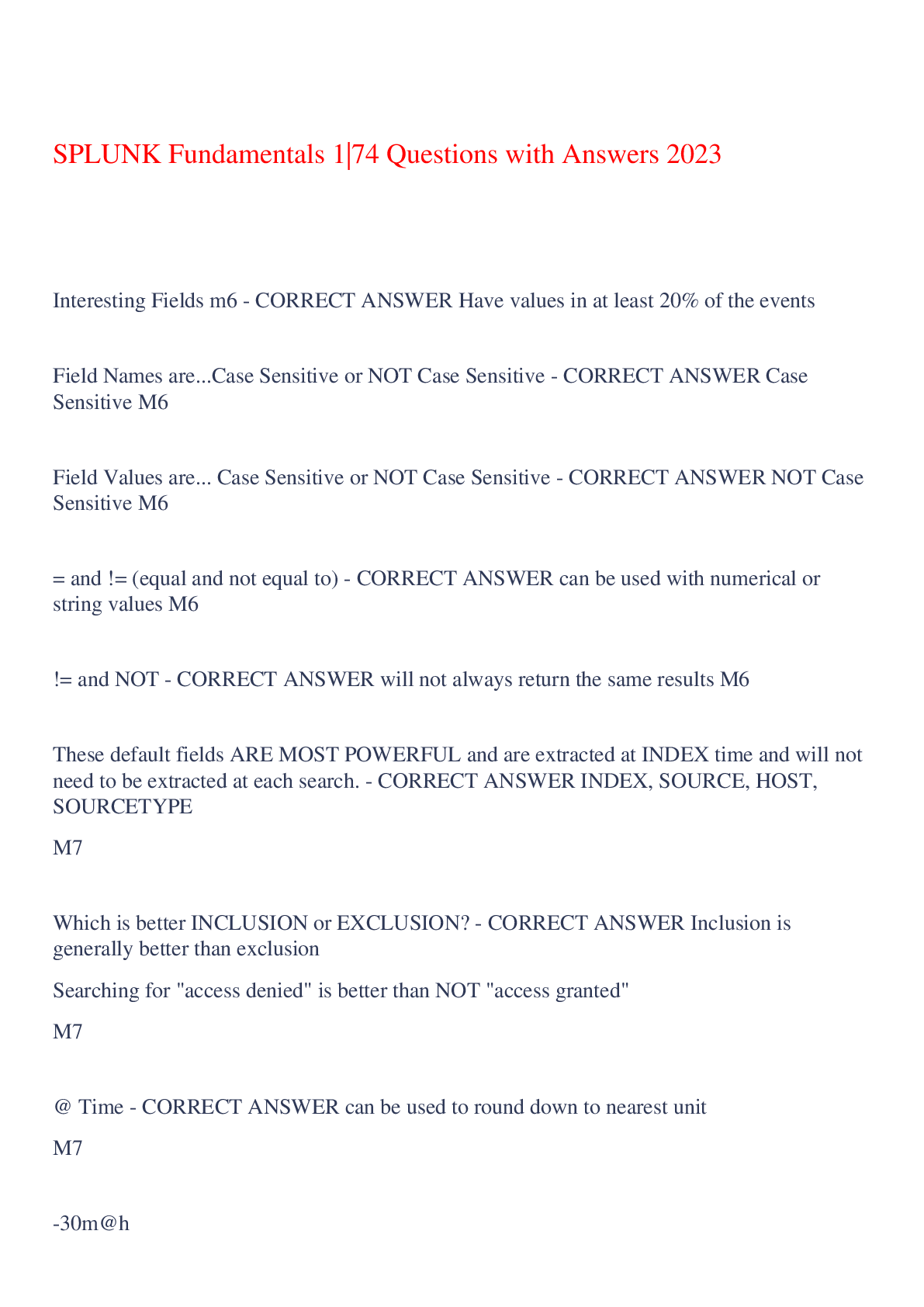 Preview image of SPLUNK Fundamentals 1|74 Questions with Answers 2023,100% CORRECT document