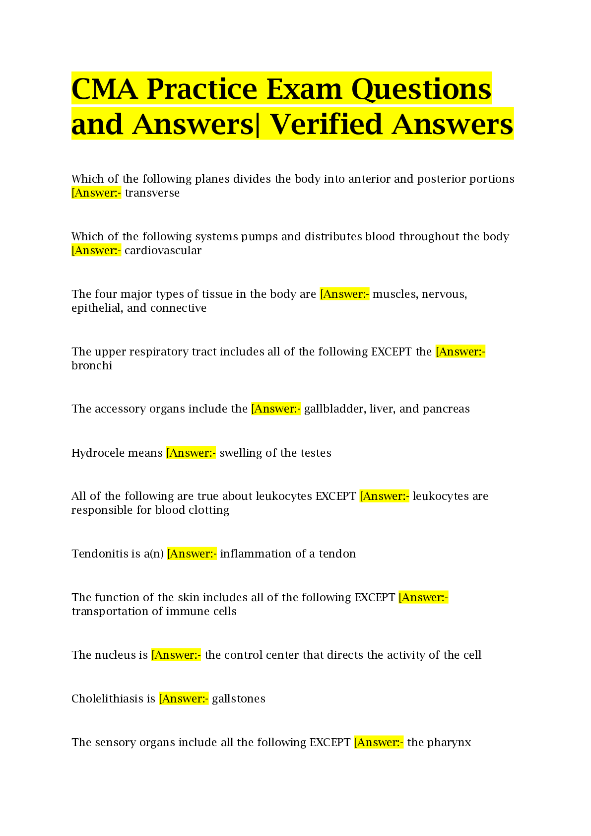 CMA Practice Exam Questions and Answers| Verified Answers