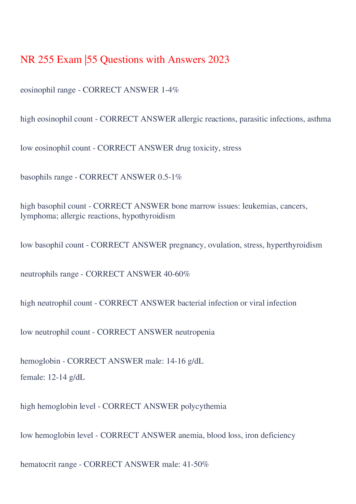 Preview of NR 255 Exam |55 Questions with Answers 2023,100% CORRECT