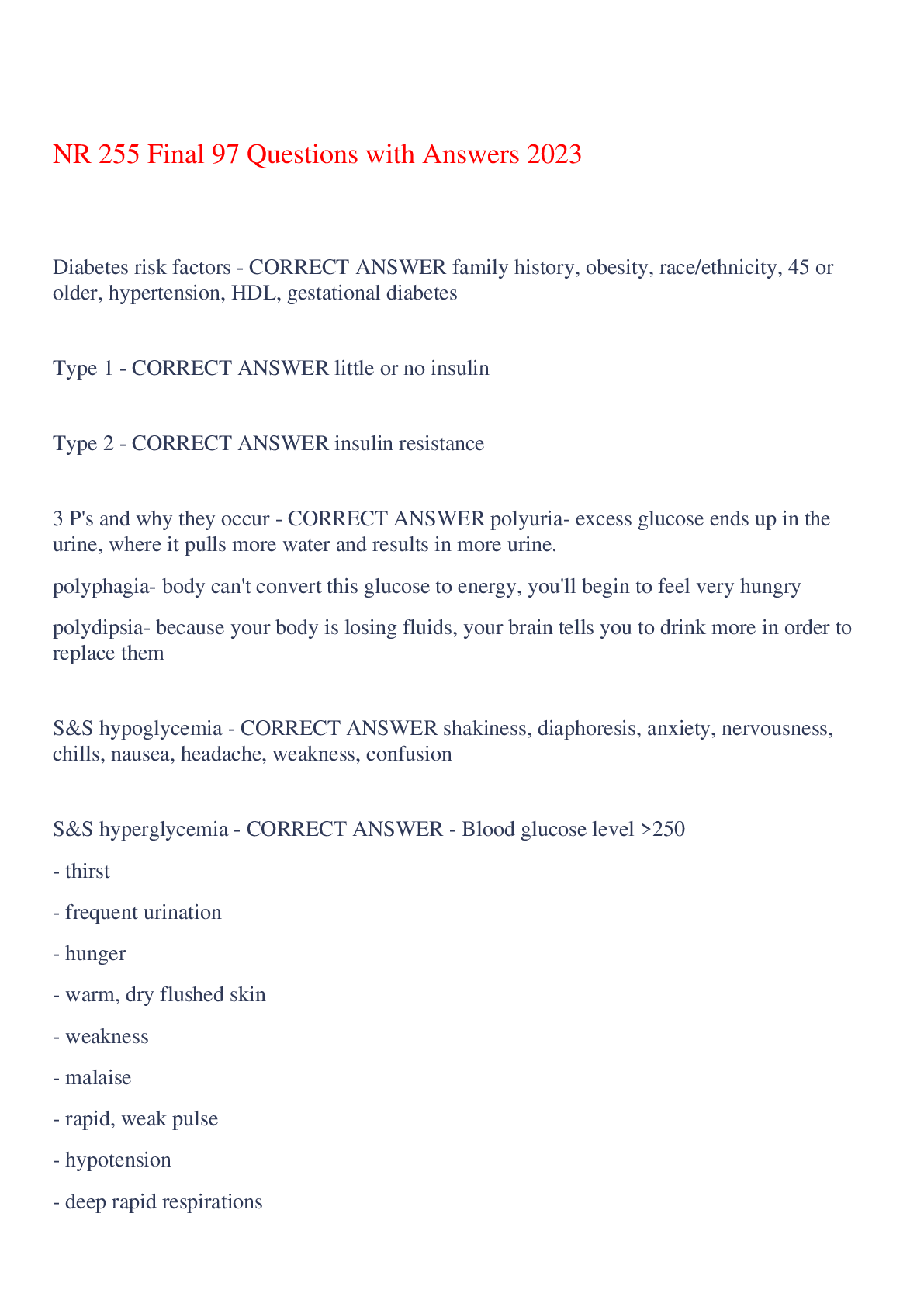 Preview of NR 255 Final 97 Questions with Answers 2023,100% CORRECT